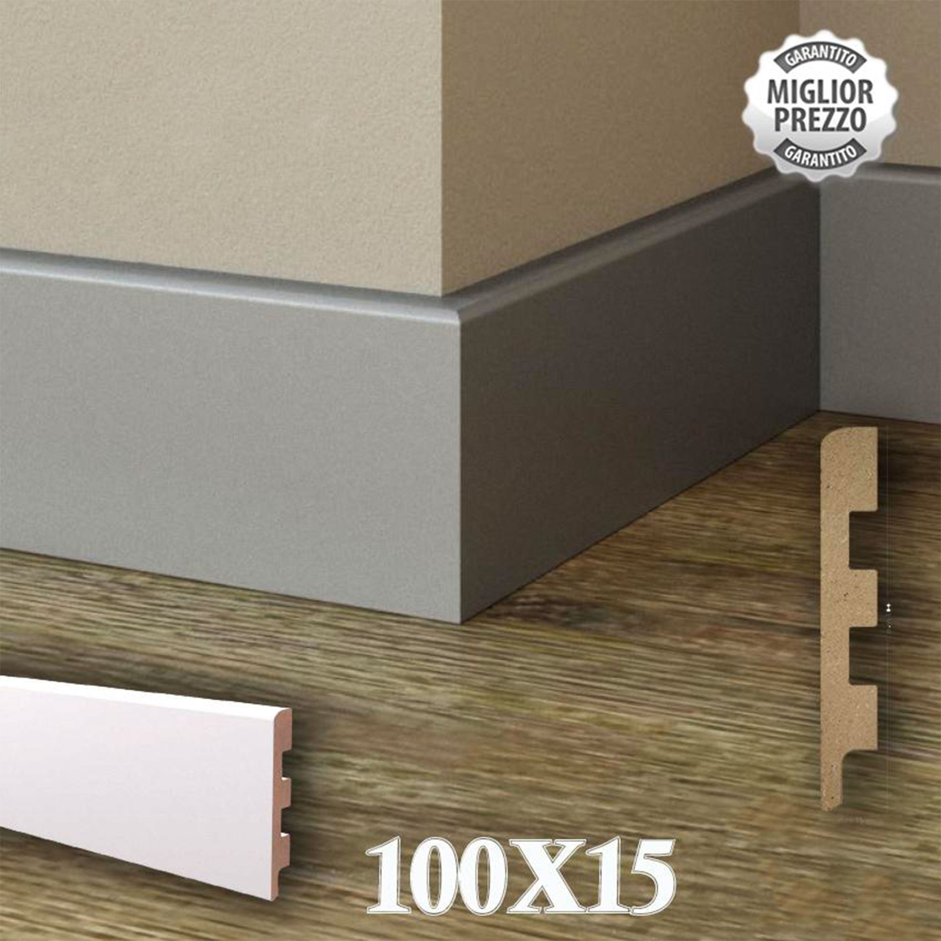 98ML Battiscopa Zoccolino Passacavo Salvamuro MDF 10 X15 bianco o alluminio - Eternal Parquet