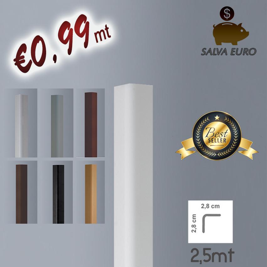 Pacco da 50ml Profilo angolare da MT 2,50 Paraspigolo esterno torello PVC 28x28 - Eternal Parquet