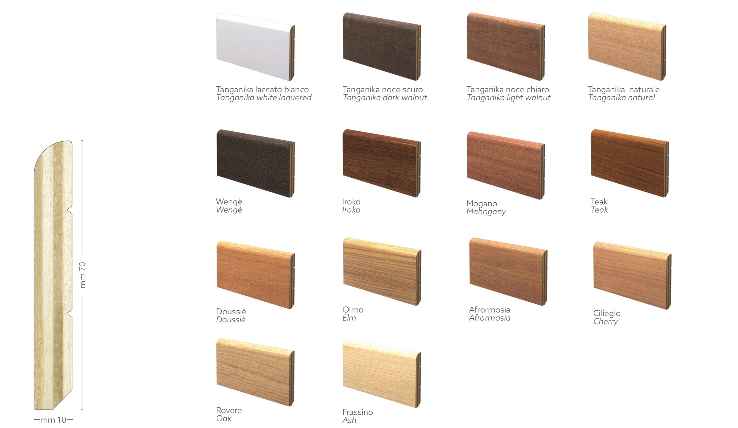 BATTISCOPA ZOCCOLINO in multistrato impiallacciato Becco di Civetta 70X10 - Eternal Parquet