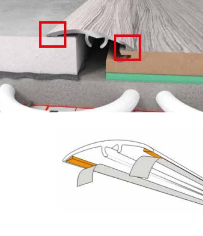 Profilo in Alluminio per parquet e laminati in 34 decori posa 2in1 da 93cm 3in1 (di compensazione o dilatazione , a scendere, di chiusura) (biadesivo e tasselli) - Eternal Parquet