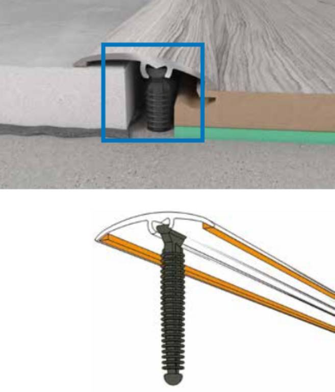 Profilo in Alluminio per parquet e laminati in 34 decori posa 2in1 da 93cm 3in1 (di compensazione o dilatazione , a scendere, di chiusura) (biadesivo e tasselli) - Eternal Parquet