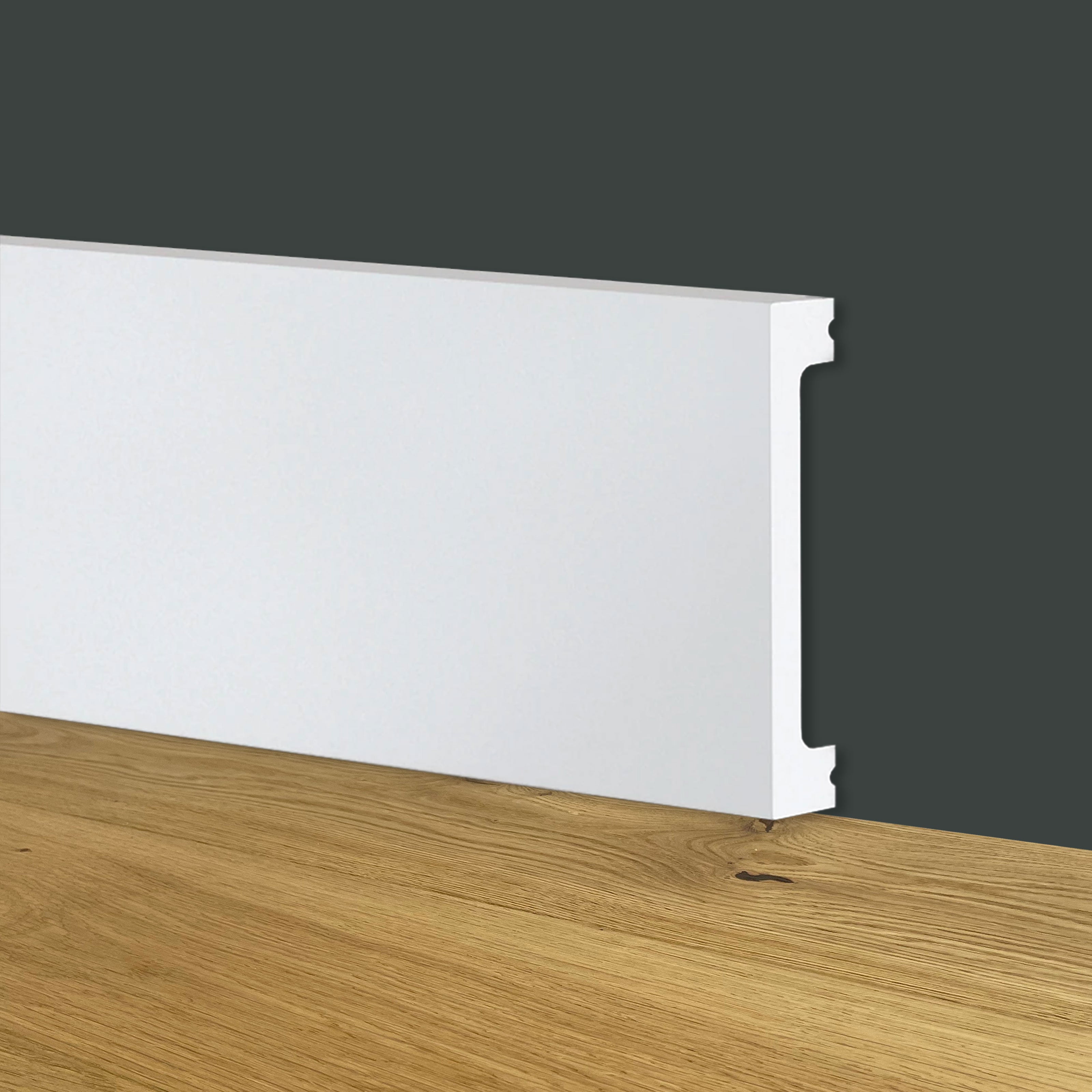 116ml bancale di Battiscopa SQUADRATO BIANCO Passacavo 75x13x2000mm in POLIMERI - Eternal Parquet