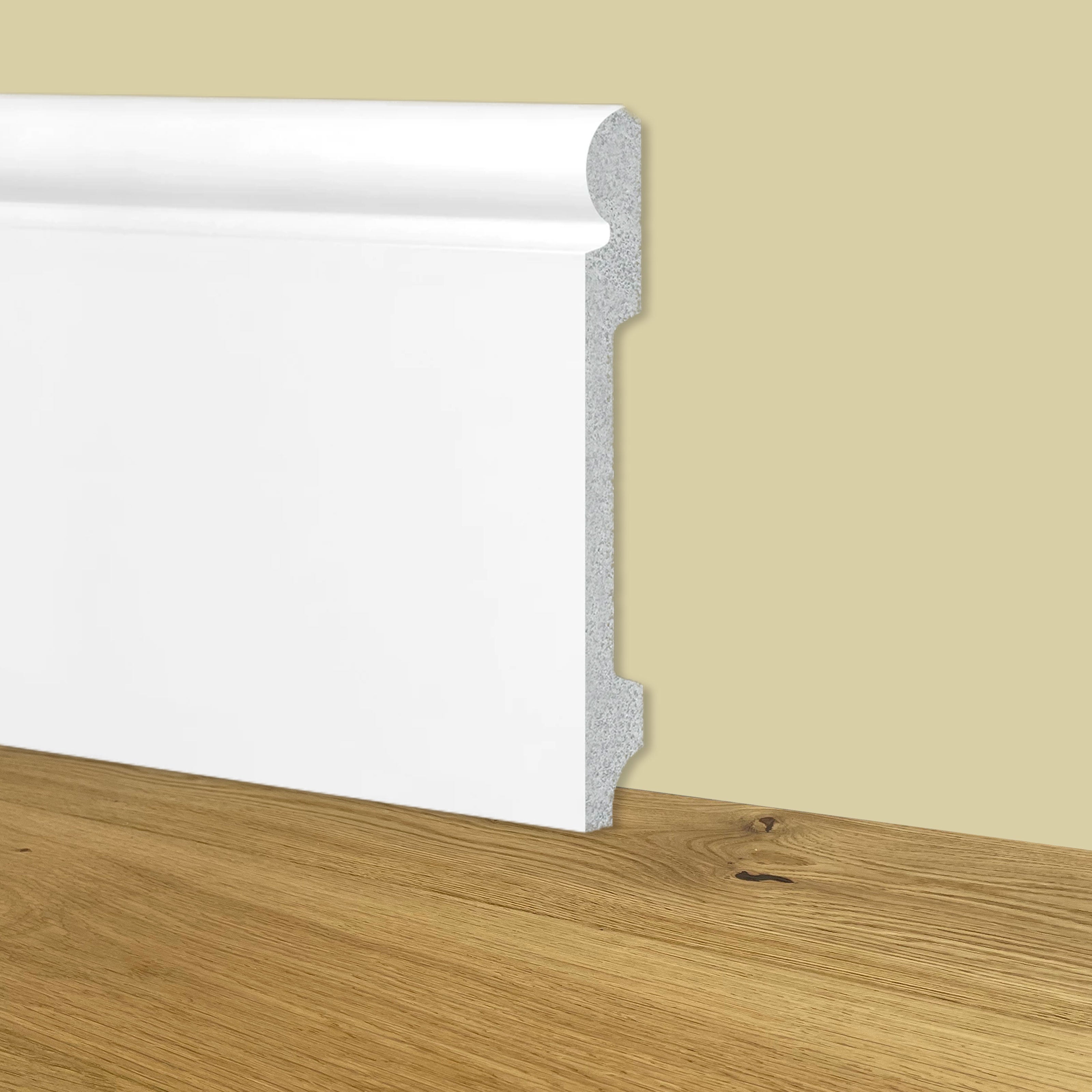 88ml bancale di Battiscopa Zoccolino BIANCO mod. OLANDESE 145x18x2000mm in POLIMERI - Polistrutturato - Eternal Parquet