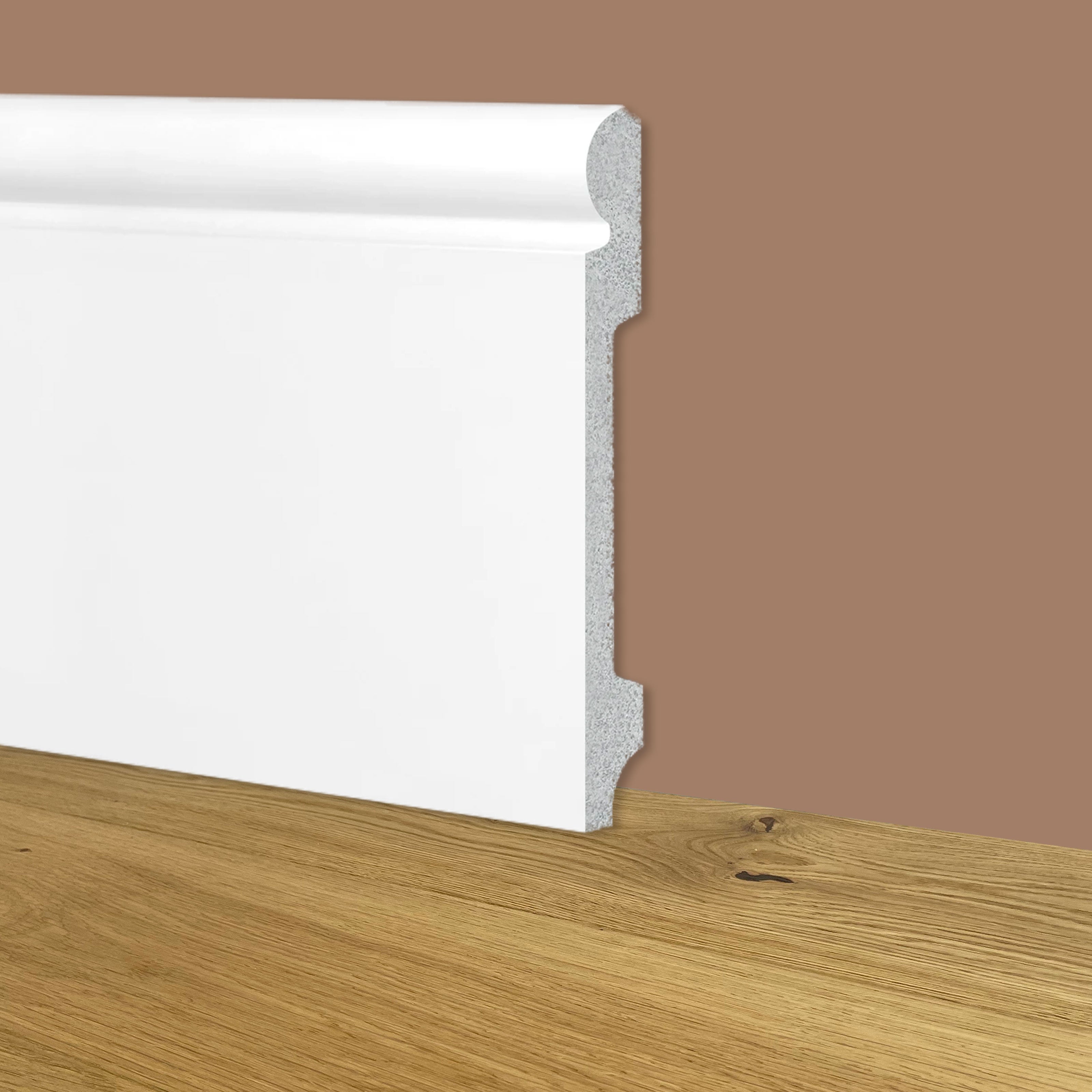 88ml bancale di Battiscopa Zoccolino BIANCO mod. OLANDESE 145x18x2000mm in POLIMERI - Polistrutturato - Eternal Parquet