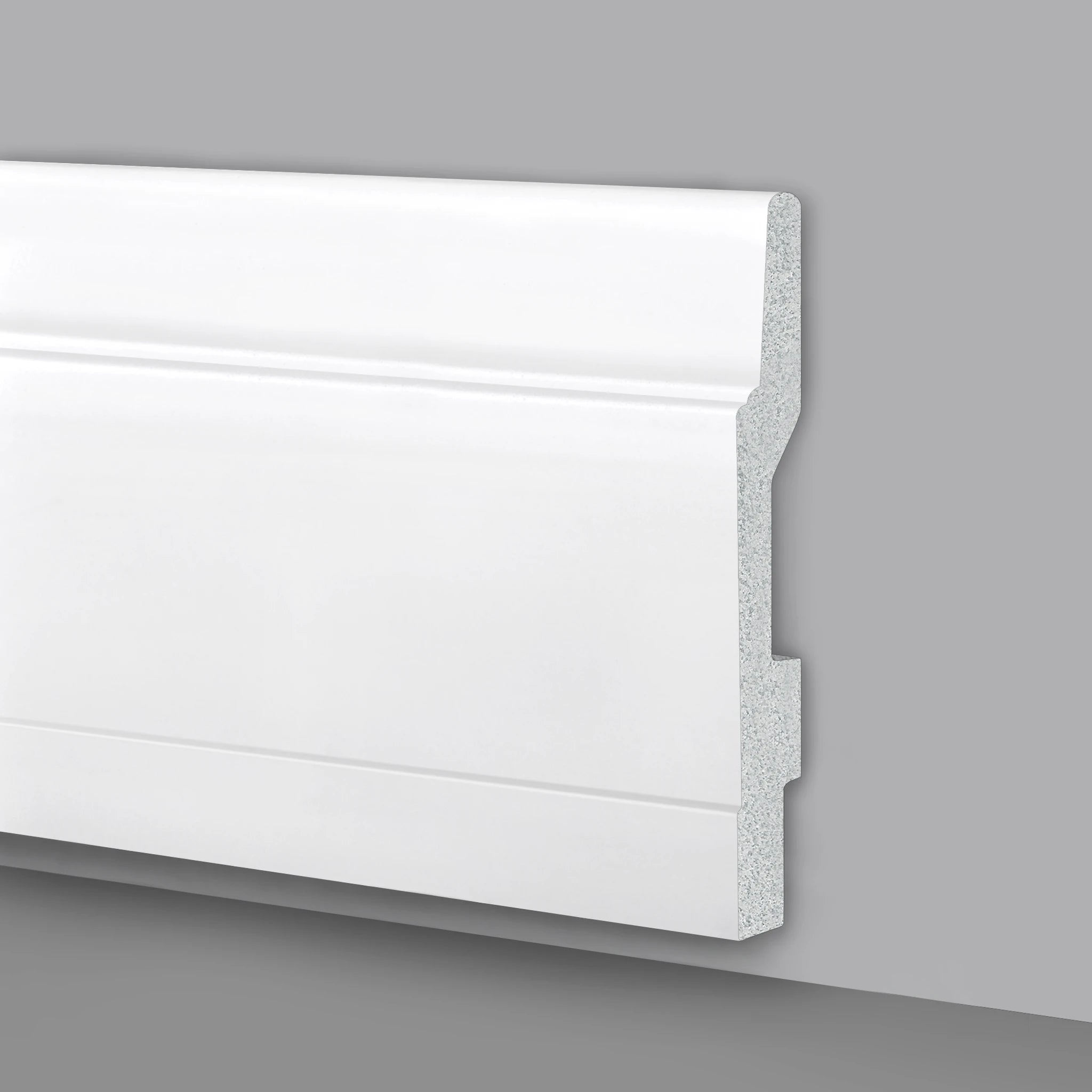 90ml bancale di Battiscopa Modernissimo BIANCO mod. DUBAI 130x15x2000mm in POLIMERI - Polistrutturato - Eternal Parquet