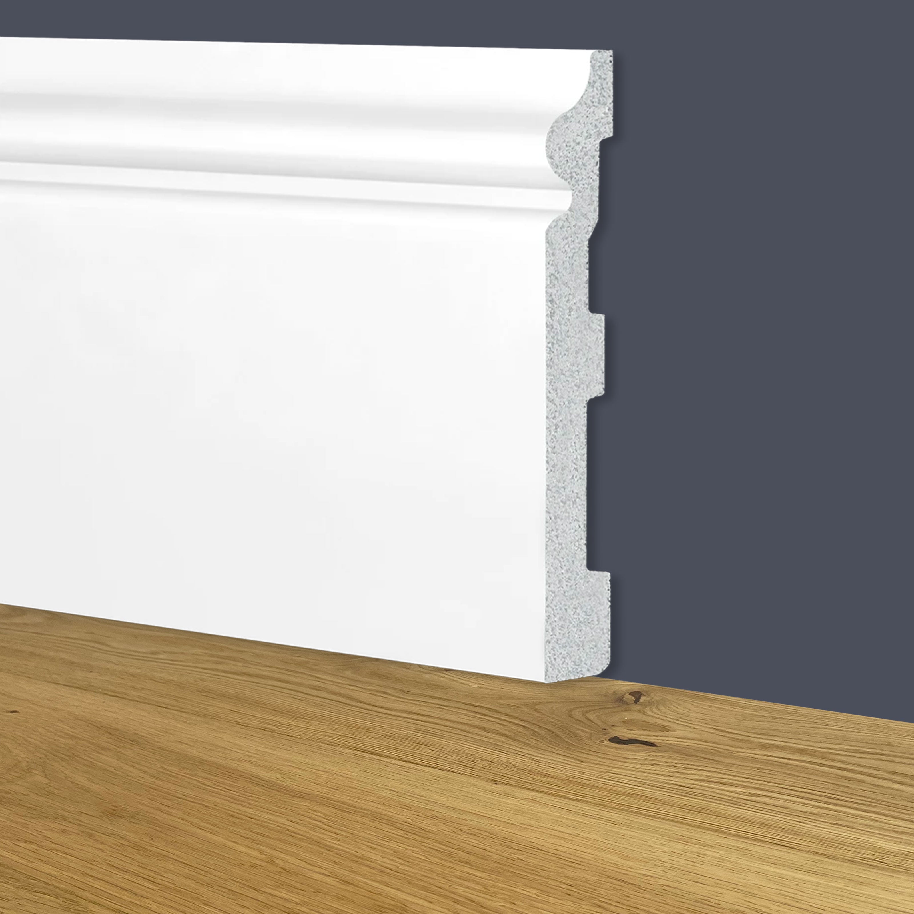 90ml bancale di Battiscopa Zoccolino BIANCO mod. ETNICO 180x19x2000mm in POLIMERI - Polistrutturato - Eternal Parquet