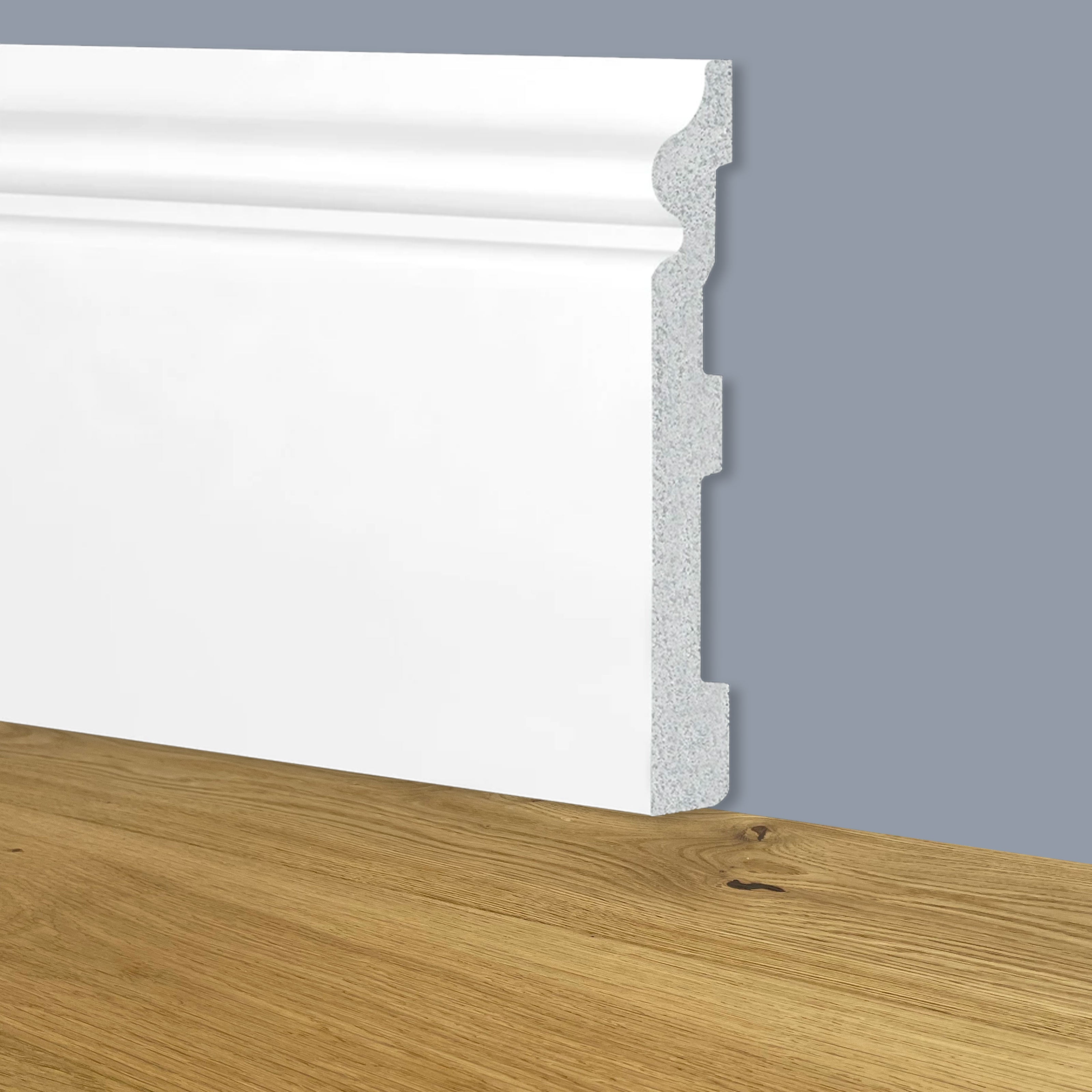 90ml bancale di Battiscopa Zoccolino BIANCO mod. ETNICO 180x19x2000mm in POLIMERI - Polistrutturato - Eternal Parquet