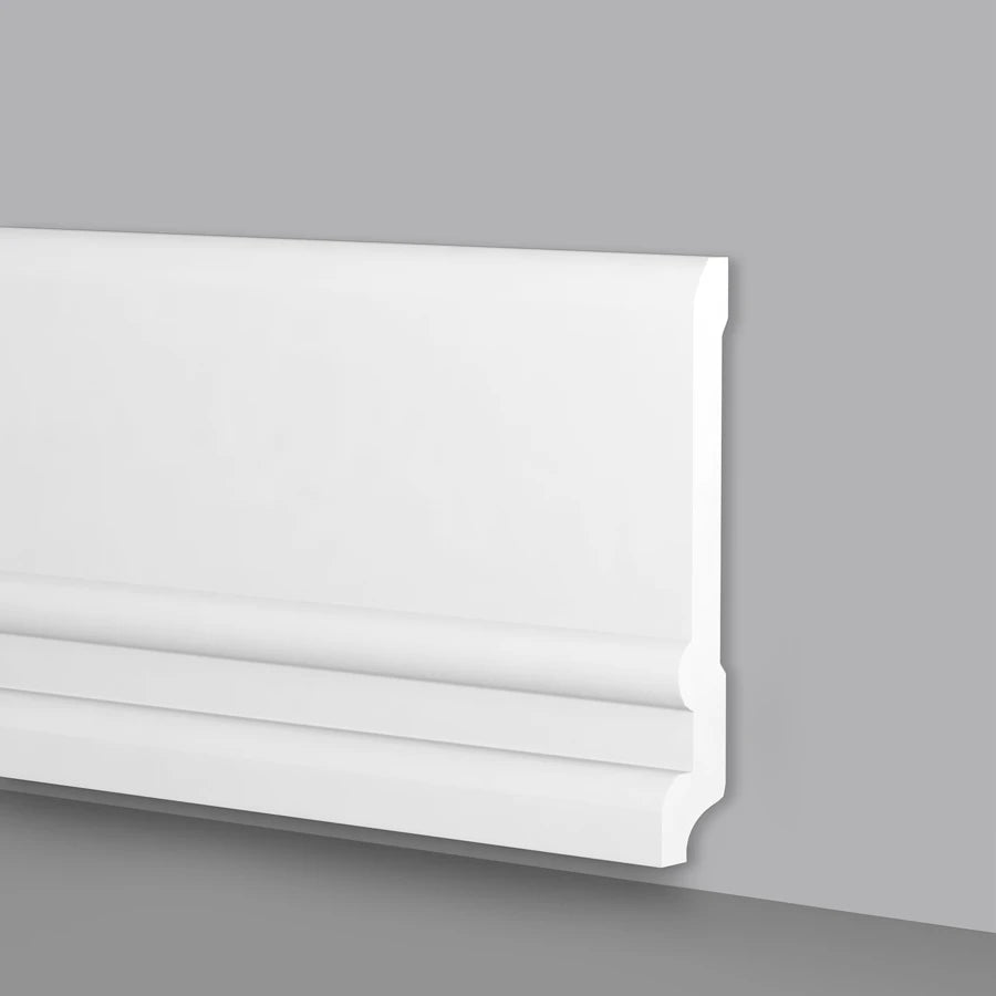 90ml bancale di Battiscopa Zoccolino BIANCO mod. TOSCANO 128x20x2000mm in POLIMERI - Polistrutturato - Eternal Parquet