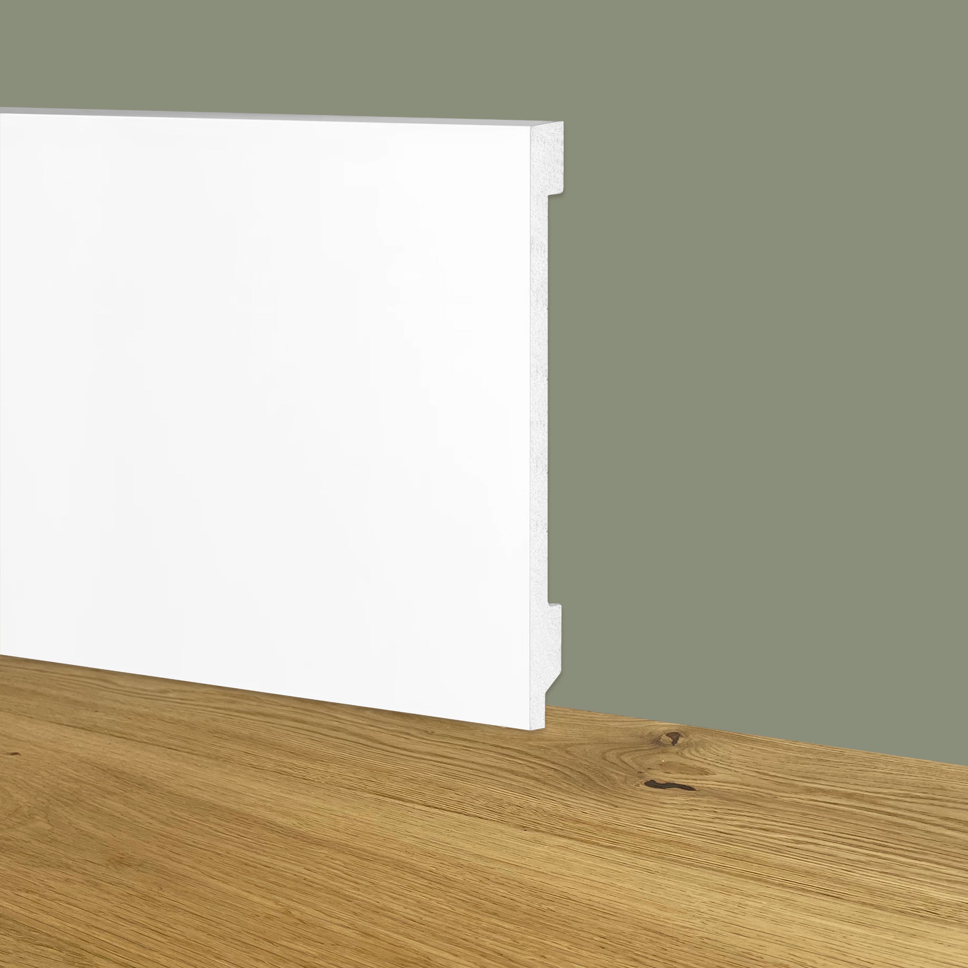 90ml Bancale di Battiscopa Zoccolino BIANCO Squadrato passacavo 120x15x2000mm in POLIMERI - Polistrutturato - Eternal Parquet