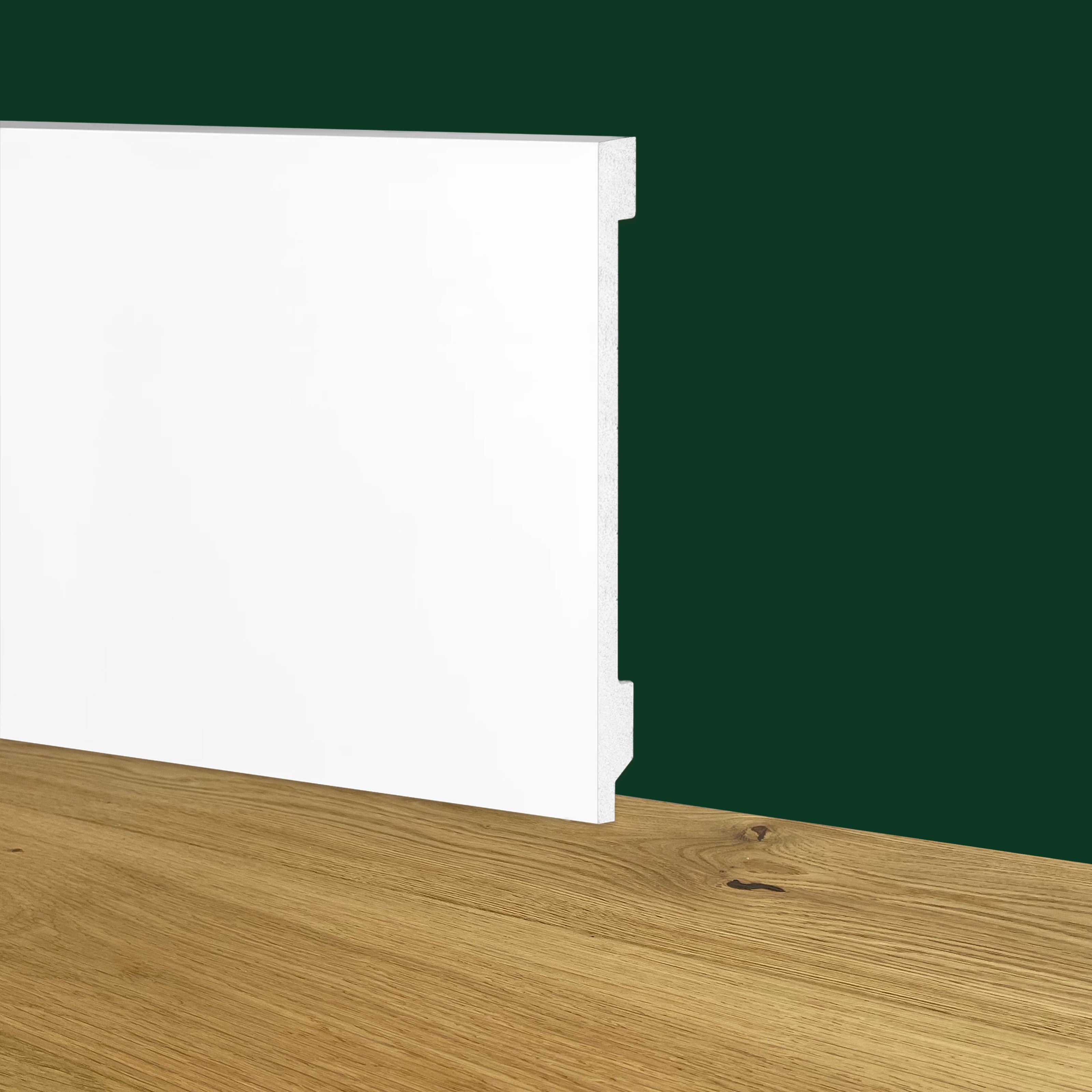 90ml Bancale di Battiscopa Zoccolino BIANCO Squadrato passacavo 120x15x2000mm in POLIMERI - Polistrutturato - Eternal Parquet