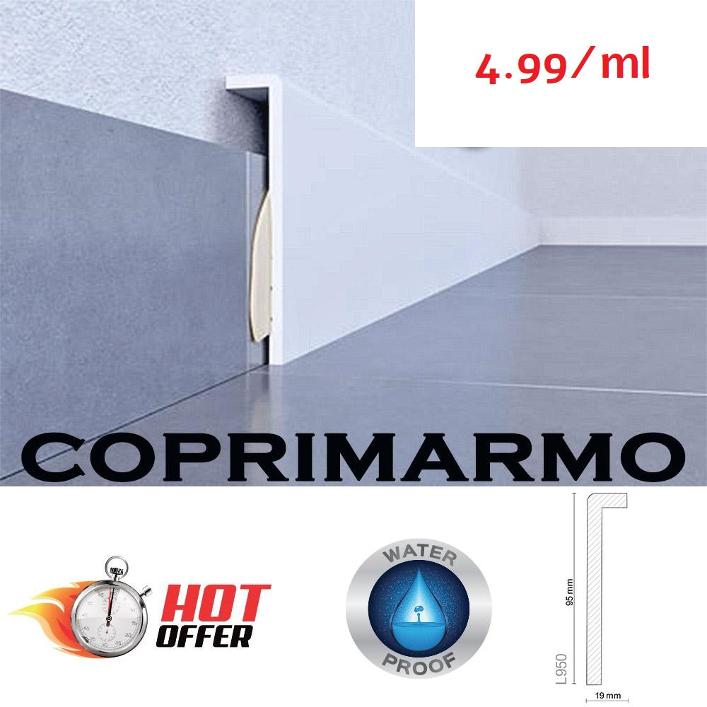 96 METRI LINEARI DI BATTISCOPA COPRIMARMO COPRIBATTISCOPA 100X22mm BIANCO - Eternal Parquet
