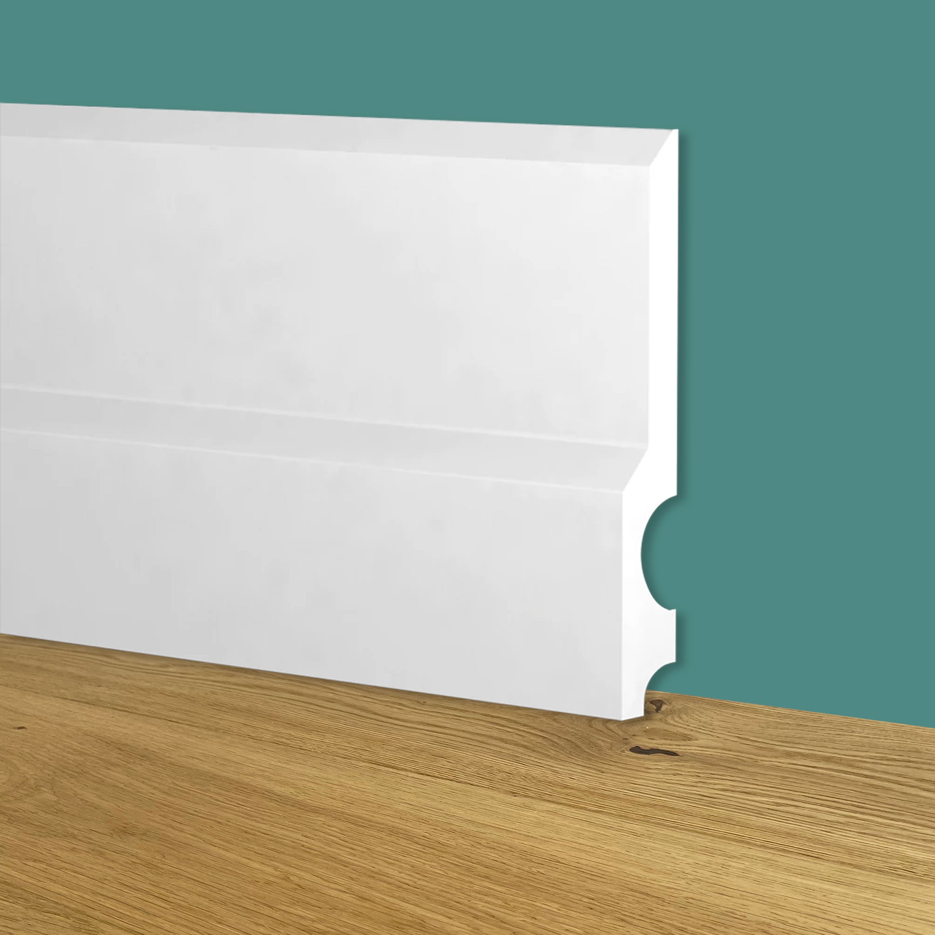 96ml bancale di Battiscopa Modernissimo BIANCO mod. GIZA 130x18x2000mm in POLIMERI - Polistrutturato - Eternal Parquet