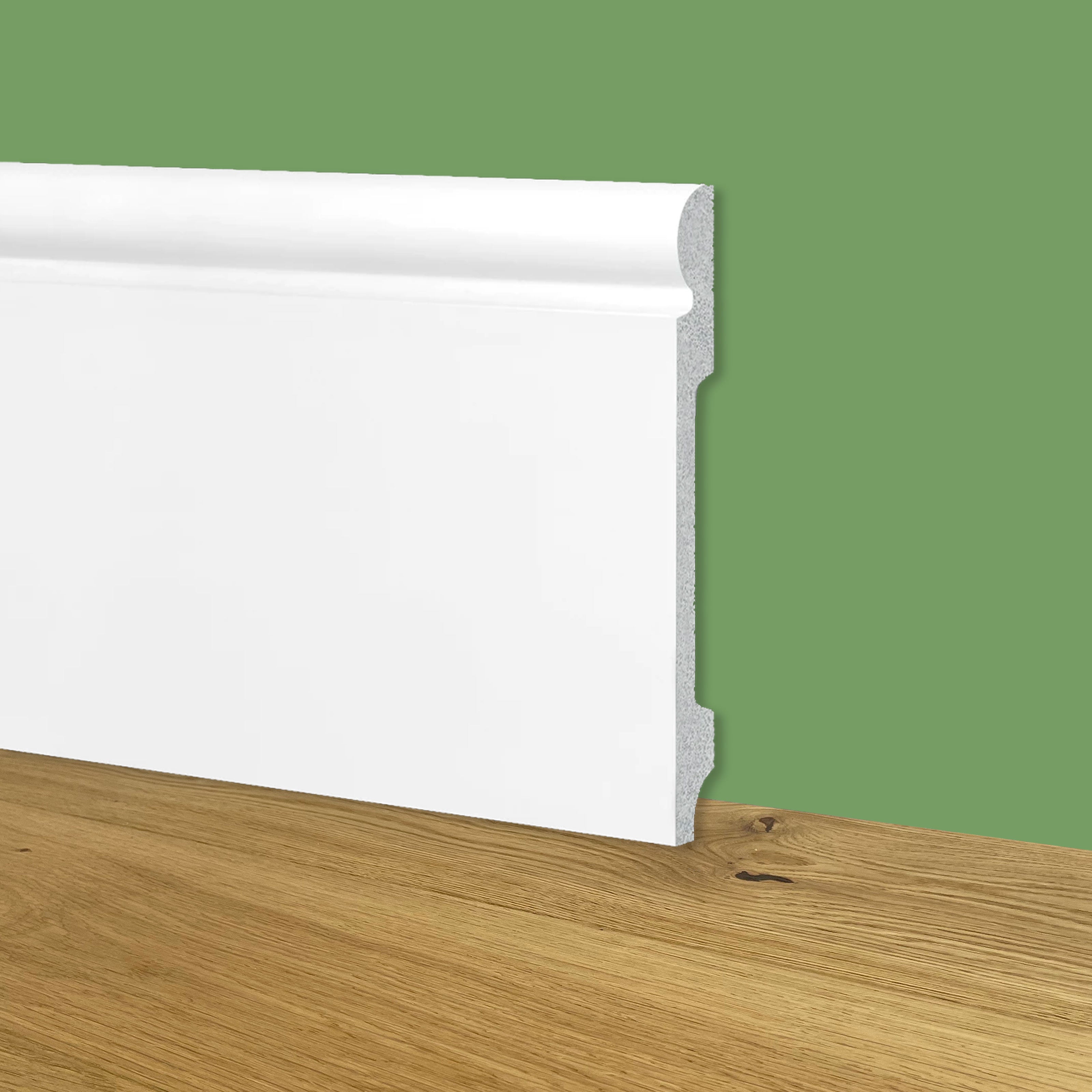 96ml bancale di Battiscopa Zoccolino BIANCO mod. OLANDESE 120x16x2000mm in POLIMERI - Polistrutturato - Eternal Parquet