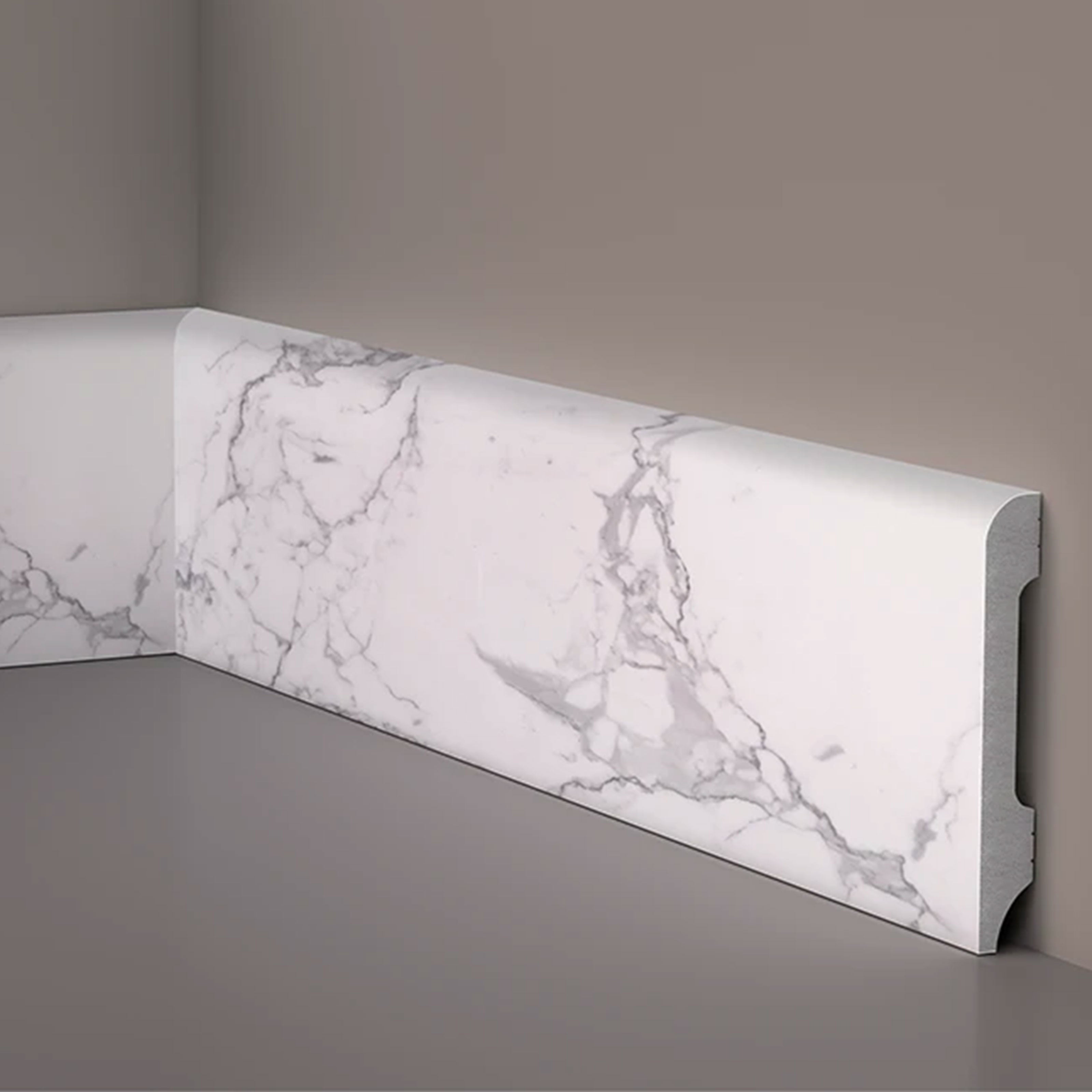 Battiscopa BC Lucido MARMO CARRARA 85x14x2000mm in POLIMERI - Polistrutturato - Eternal Parquet