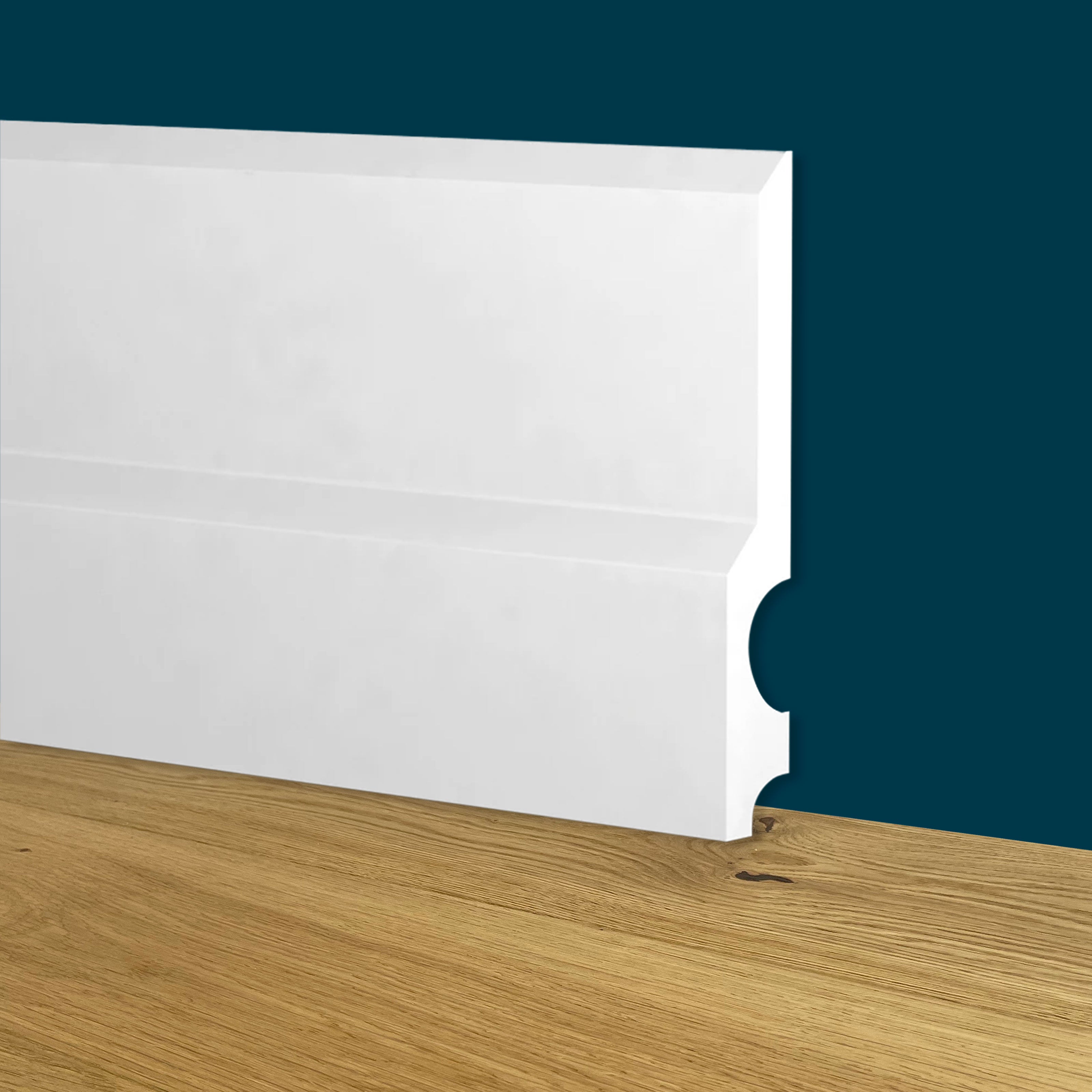 Battiscopa Modernissimo BIANCO mod. GIZA 130x18x2000mm in POLIMERI - Polistrutturato - Eternal Parquet