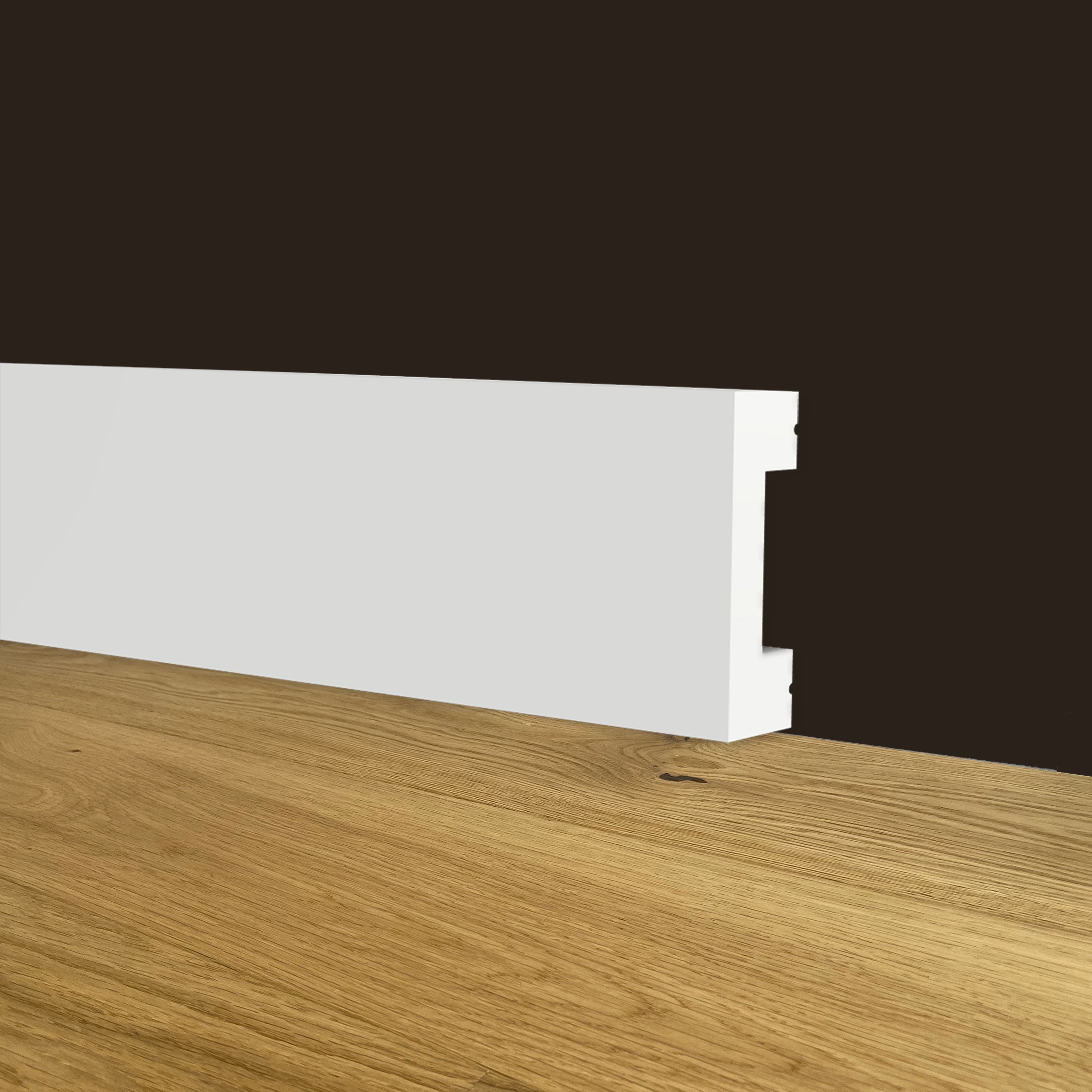 Battiscopa SQUADRATO BIANCO BASSO 30x10x2000mm in POLIMERI - Polistrutturato - Eternal Parquet