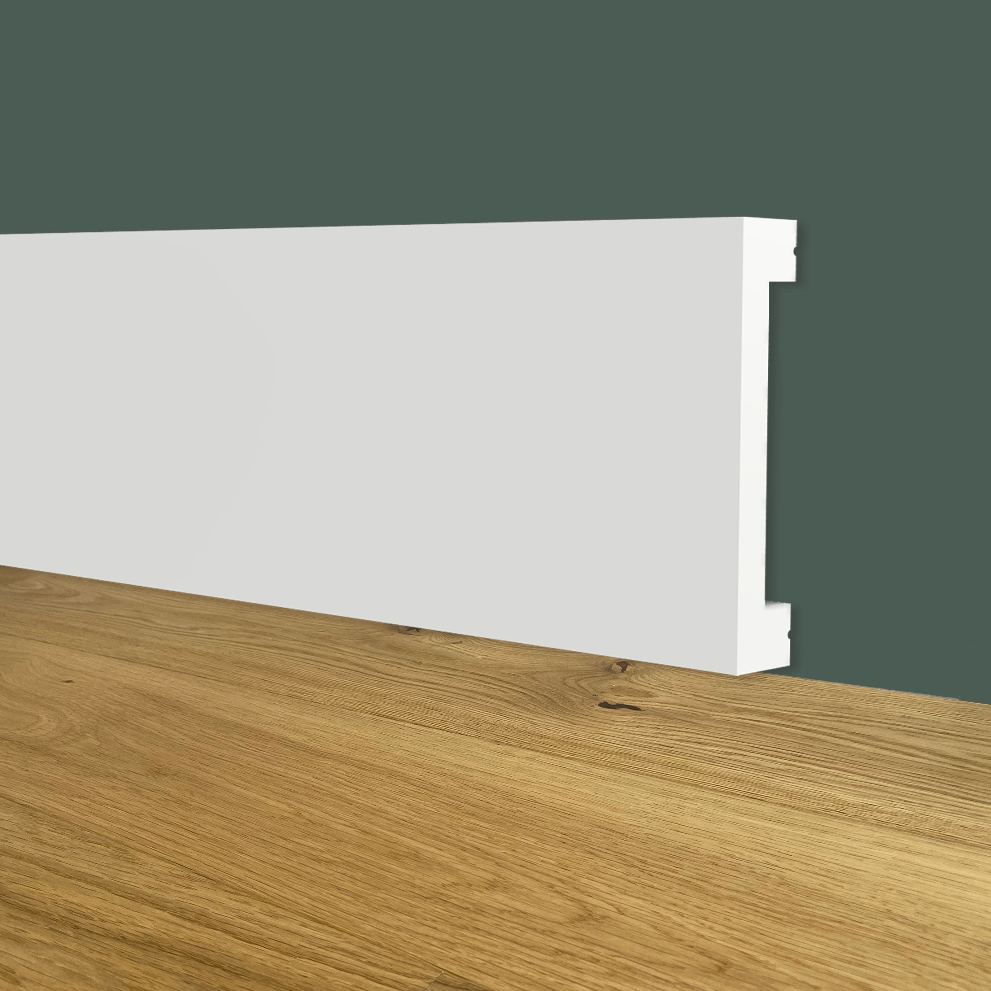 Battiscopa SQUADRATO BIANCO PASSACAVO 50x10x2000mm in POLIMERI - Polistrutturato - Eternal Parquet