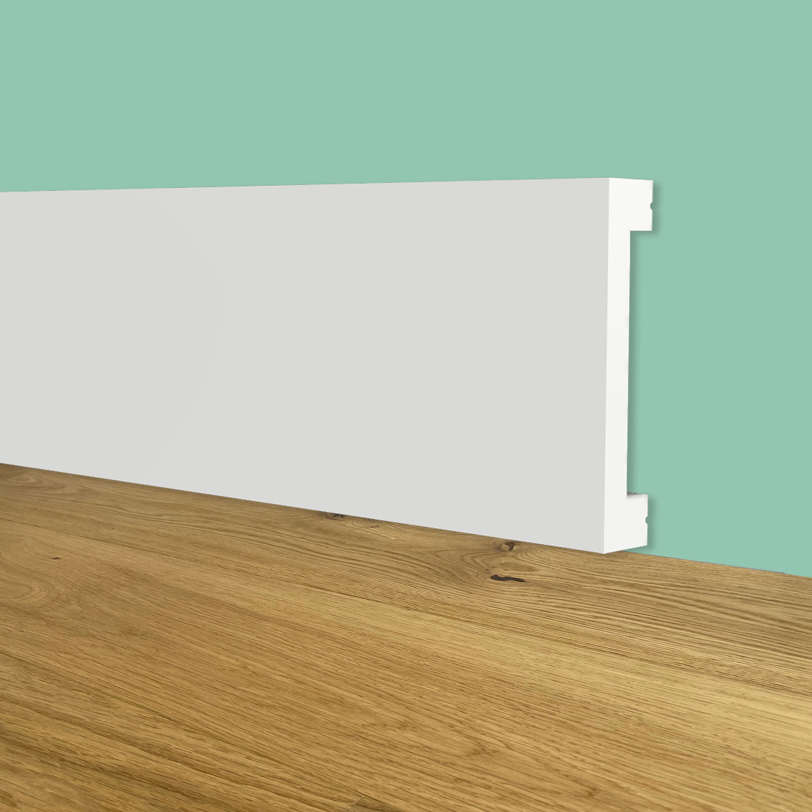 Battiscopa SQUADRATO BIANCO PASSACAVO 50x10x2000mm in POLIMERI - Polistrutturato - Eternal Parquet