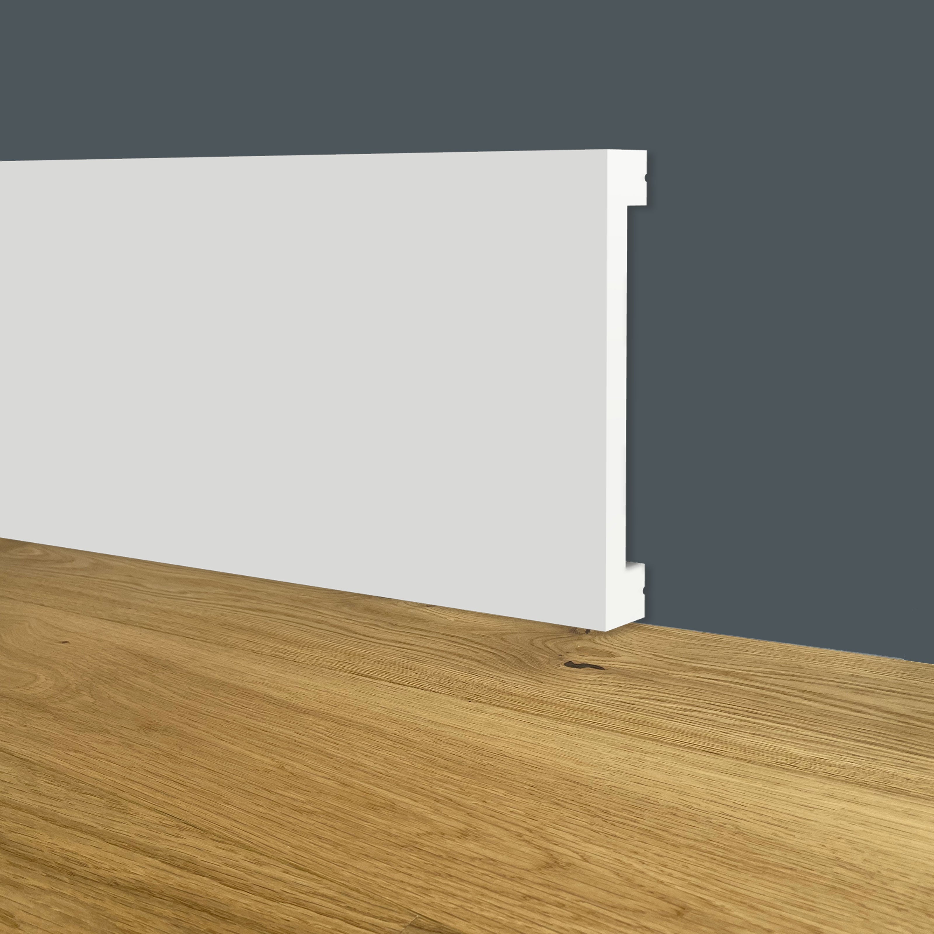 Battiscopa SQUADRATO BIANCO PASSACAVO 60x10x2000mm in POLIMERI - Polistrutturato - Eternal Parquet