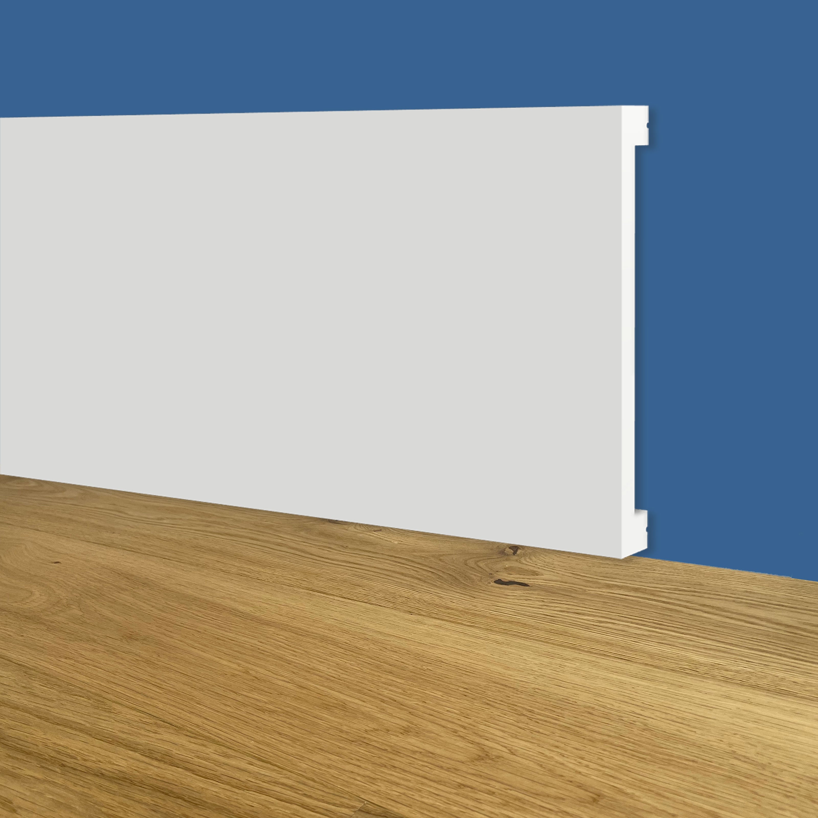 Battiscopa SQUADRATO BIANCO PASSACAVO 80x10x2000mm in POLIMERI - Polistrutturato - Eternal Parquet