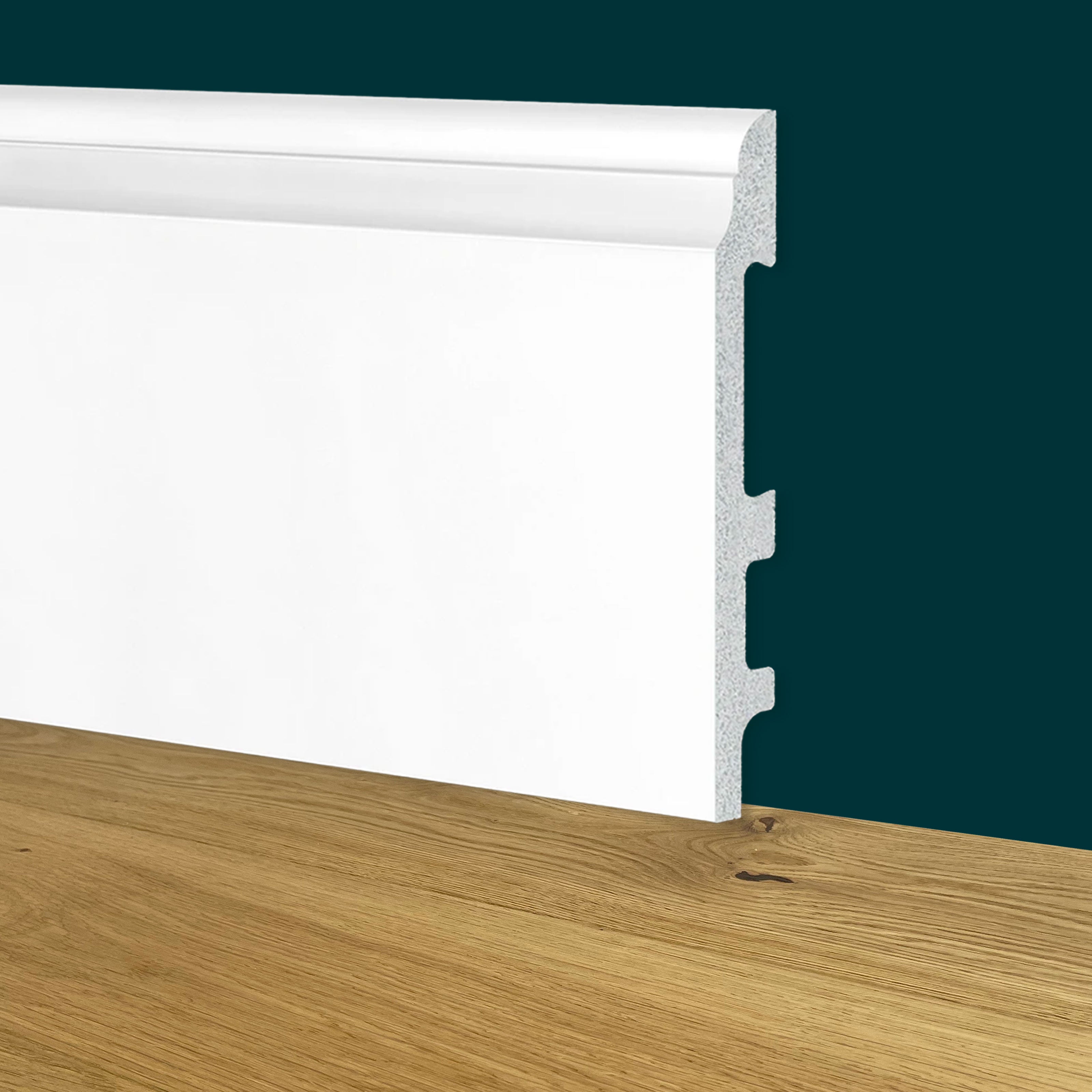 Battiscopa Zoccolino BIANCO mod. CORINZIO 120x15x2000mm in POLIMERI - Polistrutturato - Eternal Parquet