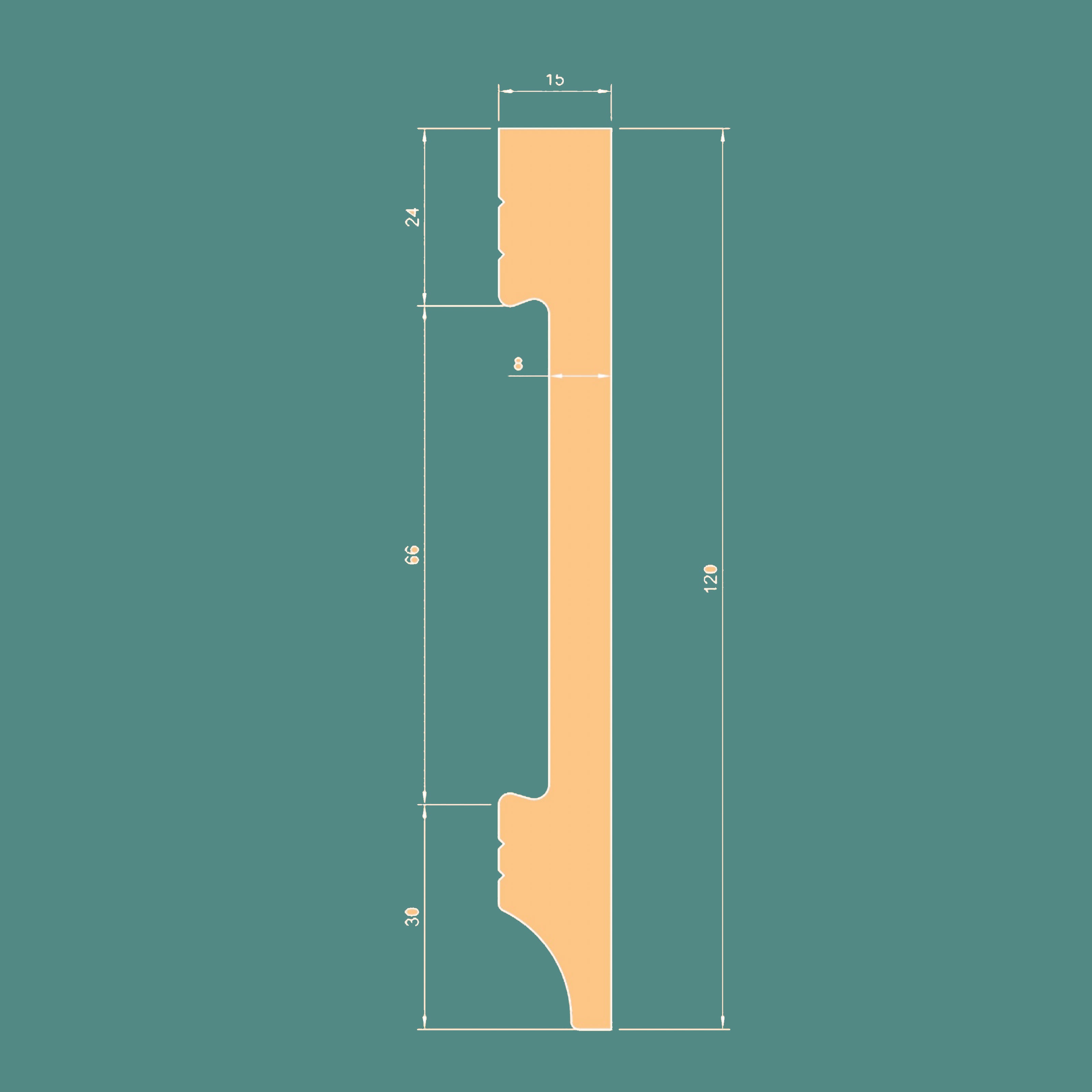 Battiscopa Zoccolino BIANCO Squadrato passacavo 120x15x2000mm in POLIMERI - Polistrutturato - Eternal Parquet