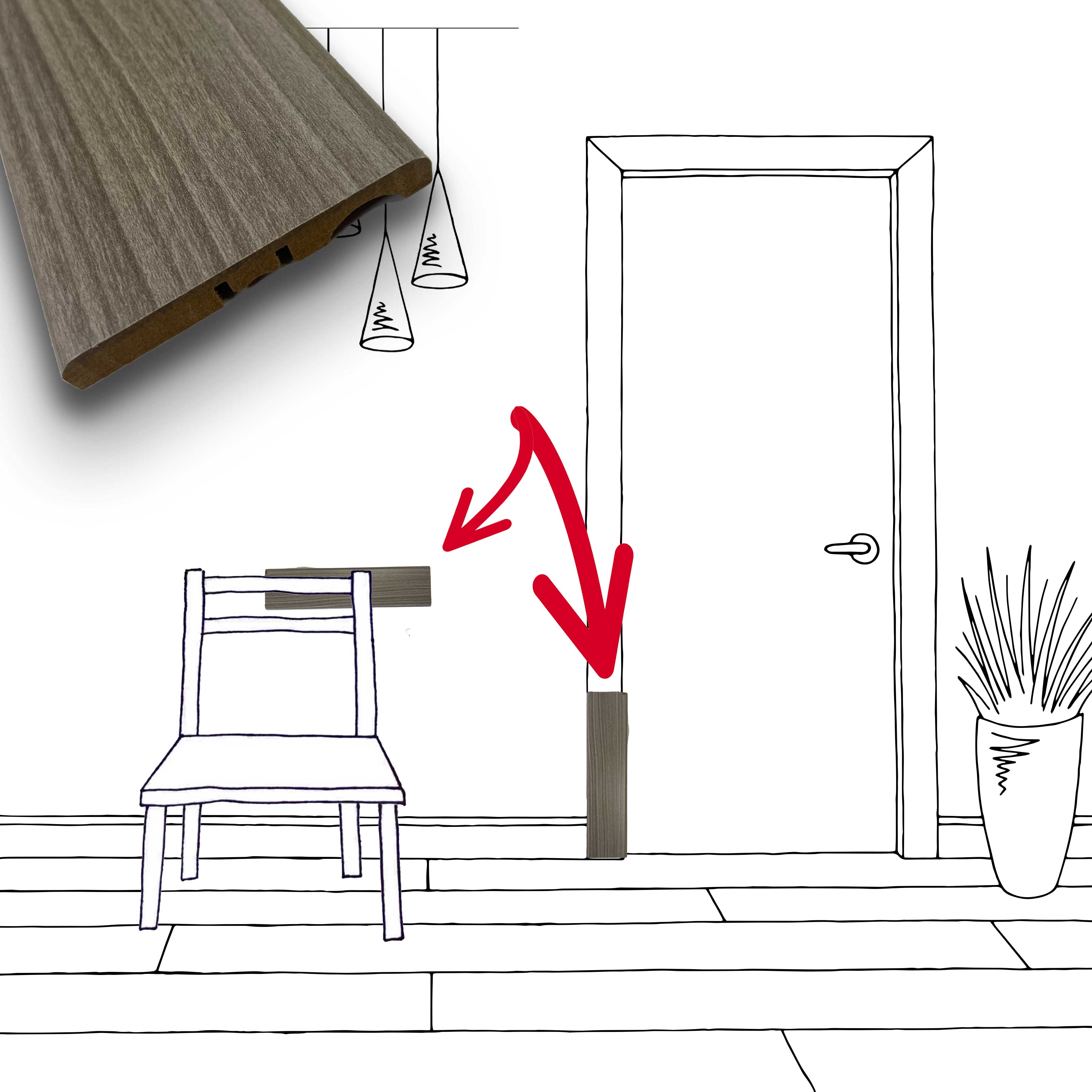 ***MEGA STOCK*** 2in1 MOSTRINA COPRIFILO BATTISEDIA in Fibra di legno 70X10 ROVERE GREY - Eternal Parquet