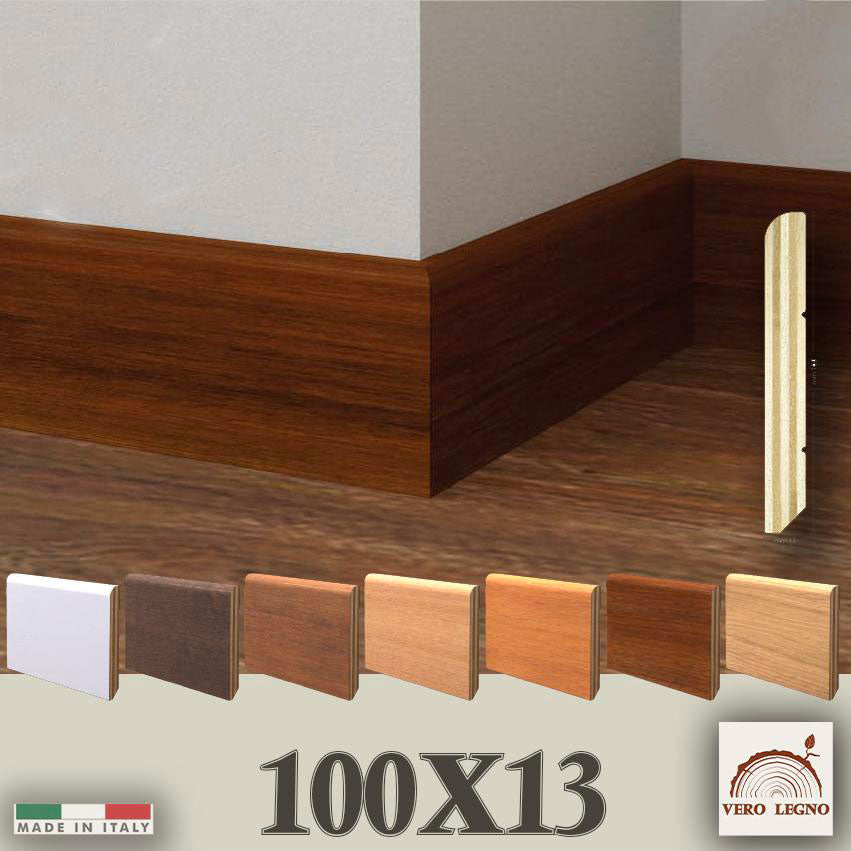 100ML BATTISCOPA ZOCCOLINO impiallacciato Becco di civetta 100X13 varie essenza - Eternal Parquet