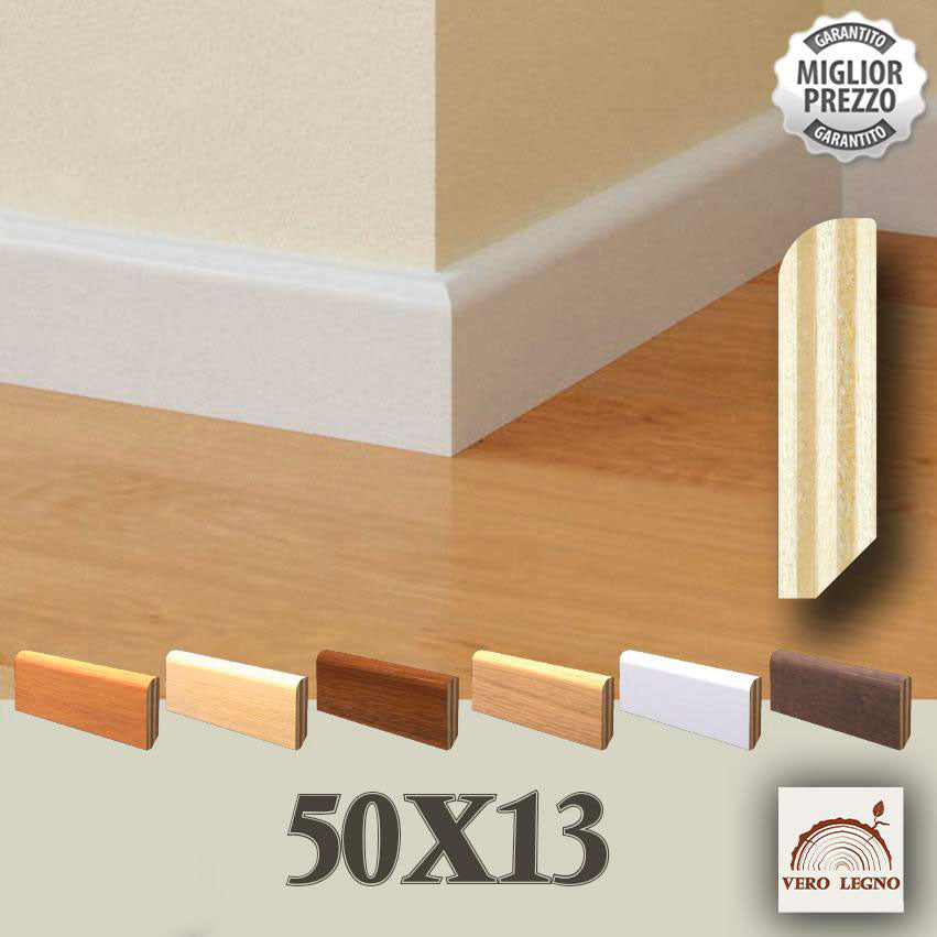 100ML BATTISCOPA ZOCCOLINO impiallacciato curvo moderno 50X13 varie essenze - Eternal Parquet