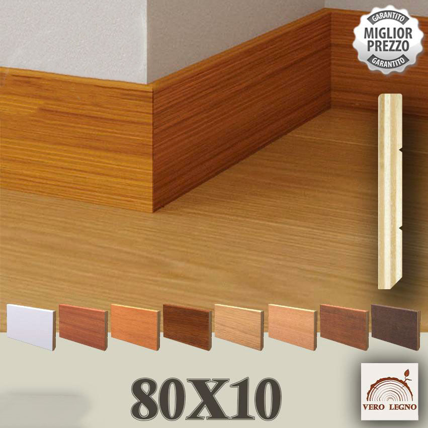 100ML BATTISCOPA ZOCCOLINO impiallacciato SQUADRATO MODERNO 80X10 varie essenze - Eternal Parquet