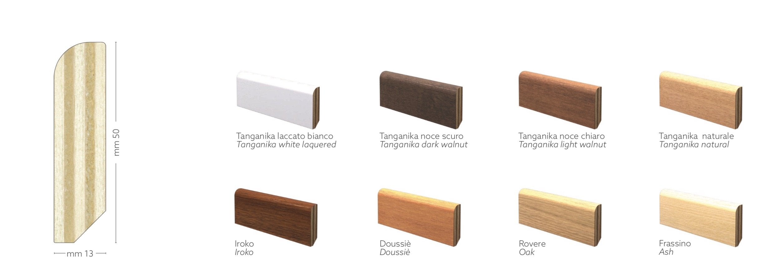 BATTISCOPA ZOCCOLINO in multistrato impiallacciato curvo basso moderno 50X13 - Eternal Parquet