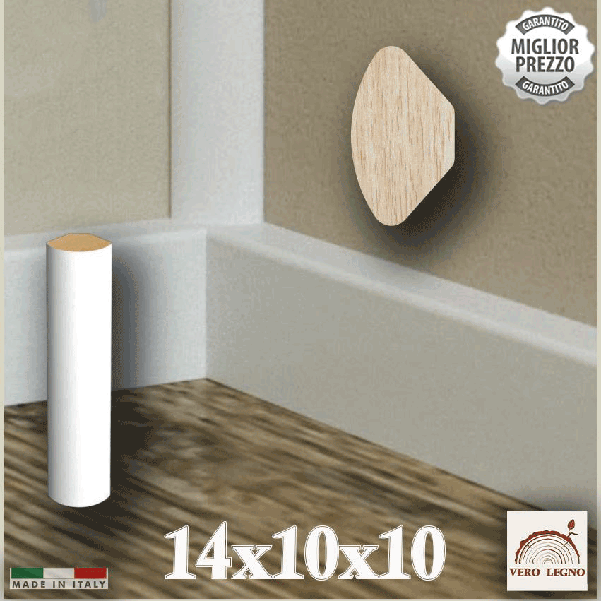 BASOLINO levangoli angolo interno legno massello Ayous 10x10x14 Laccato bianco O GREZZO - Eternal Parquet
