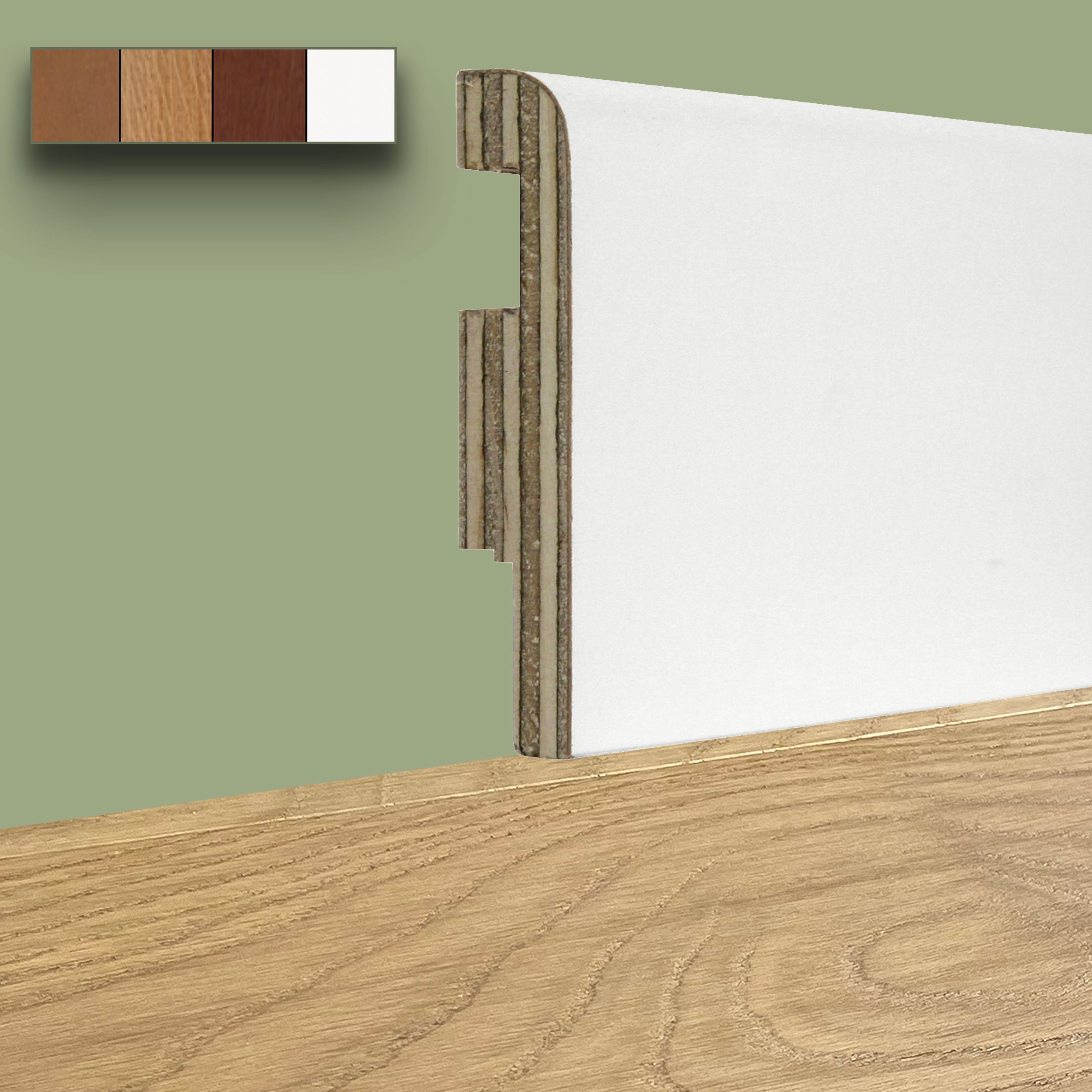 Battiscopa in Legno multistrato PASSACAVO 75X16mm Impiallacciato BC in 4 essenze - Eternal Parquet