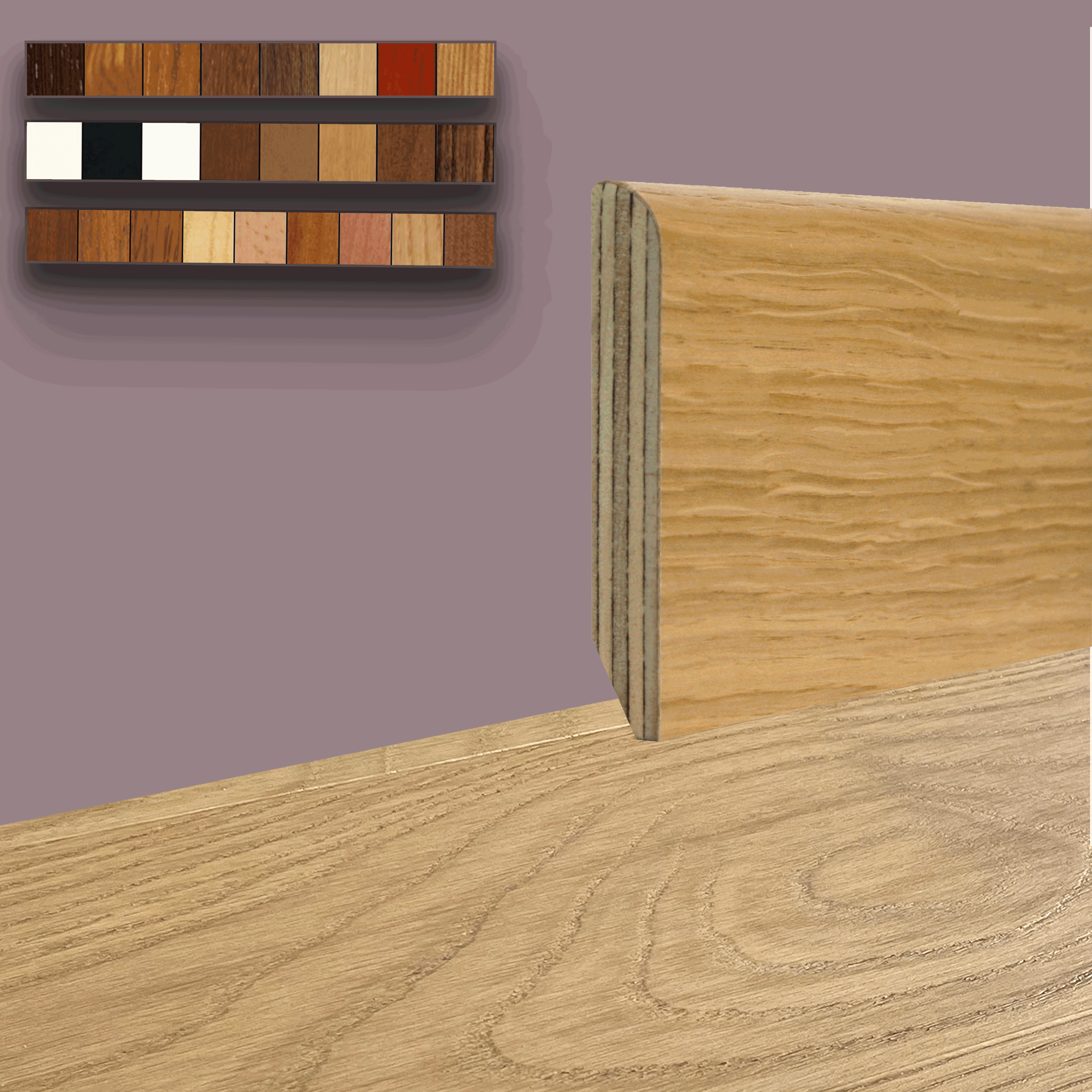 96ML di Battiscopa Zoccolino BC multistrato impiallacciato 70x10mm in tutte le essenze - Eternal Parquet