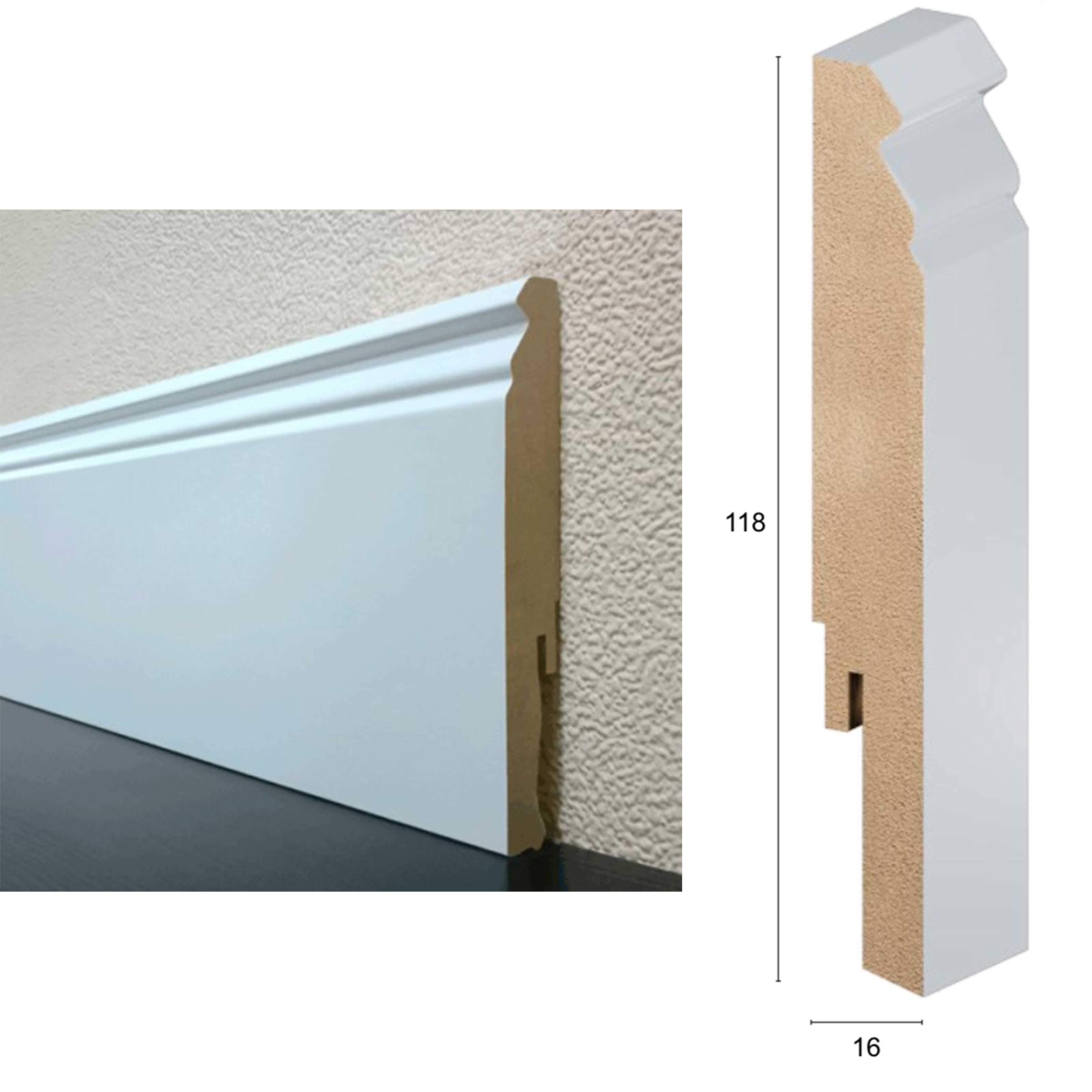 100,8Ml di BATTISCOPA ZOCCOLINO in FIBRA DI LEGNO IONICO CLIP&GO 118X16 - RAL 9003-9010-1013 con clip e angoli - Eternal Parquet