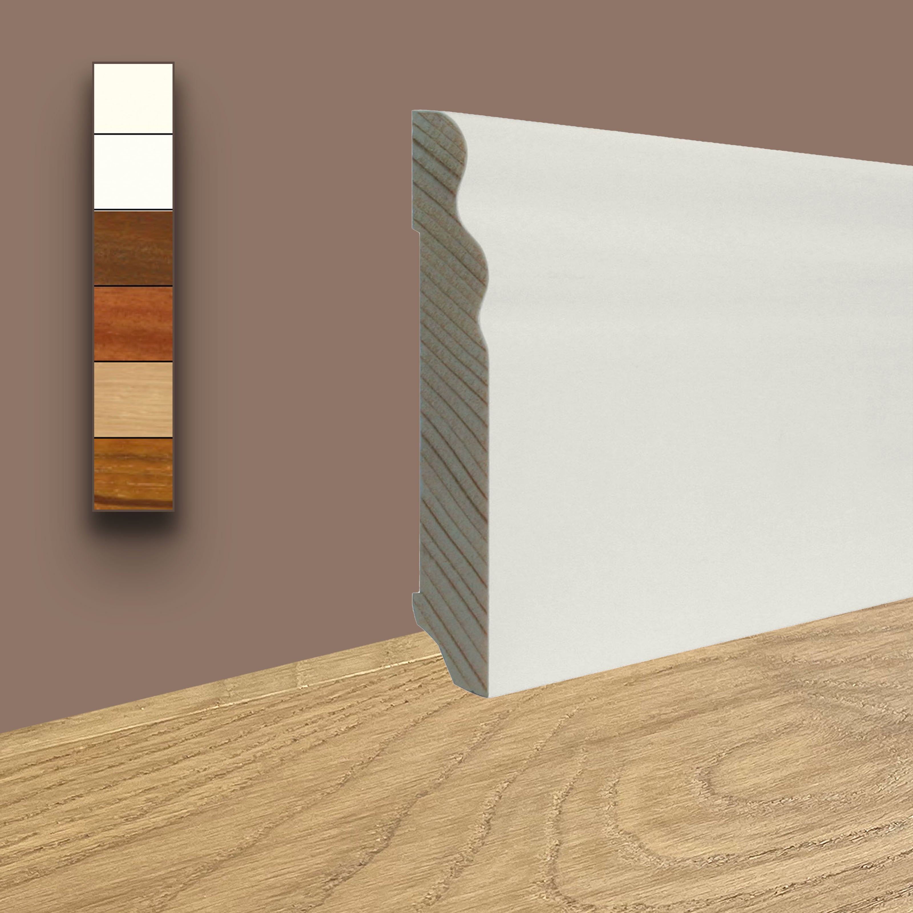 96ML di battiscopa DUCALE in Legno massello 100x15 impiallacciato in essenza o bianchi RAL - Eternal Parquet