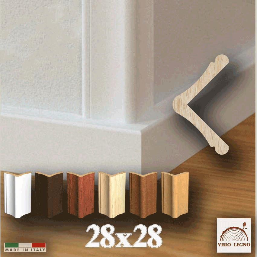 90 ML Paraspigolo angolare Salva Angoli ad Elle in Legno massiccio Ducale 28x28 - Eternal Parquet