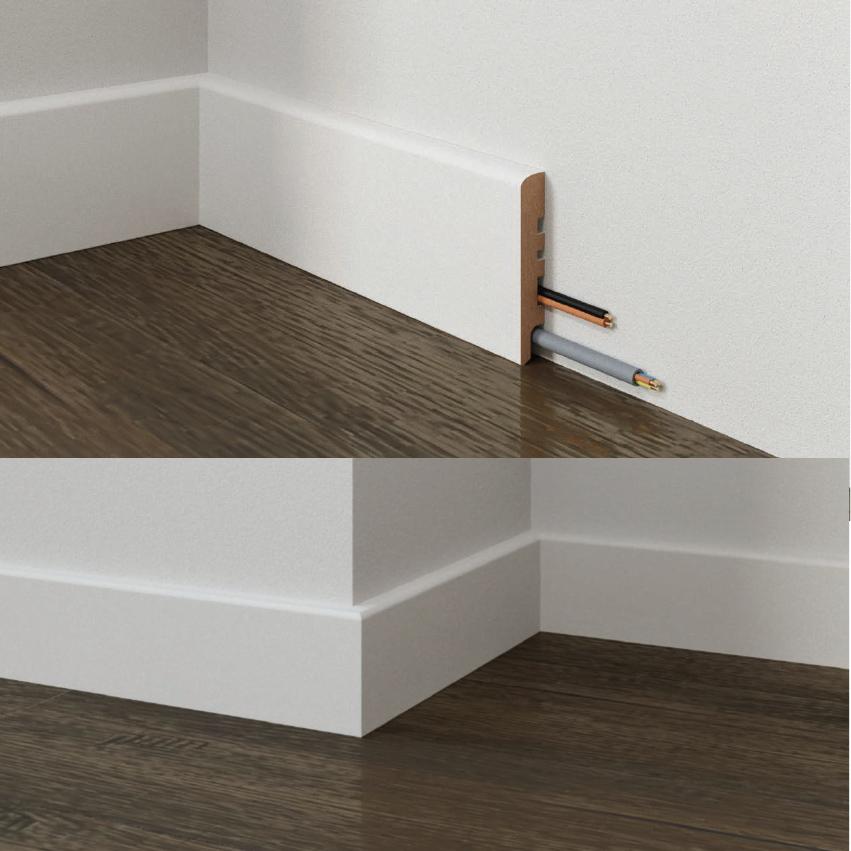 Battiscopa ZOCCOLINO Passacavo ECONOMICO (MDF) 82X15 Bianco, Avorio + 22 essenze - Eternal Parquet