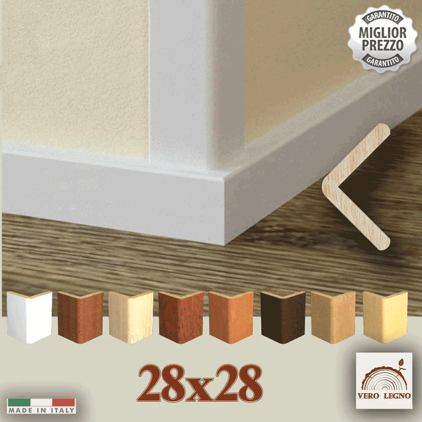 Paraspigolo Salvangoli profilo angolare ad Elle in Legno massiccio AYOUS 28x28 - Eternal Parquet