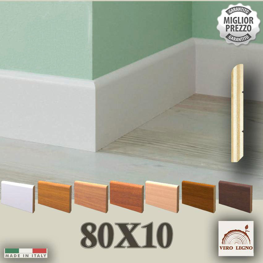 Battiscopa - Zoccolini In Legno Massello Alto Squadrato - 120x13mm - Foto 6