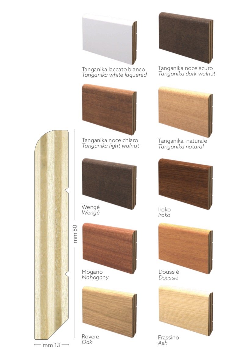 BATTISCOPA ZOCCOLINO in multistrato impiallacciato Tondo 80X13 in 11 essenze - Eternal Parquet