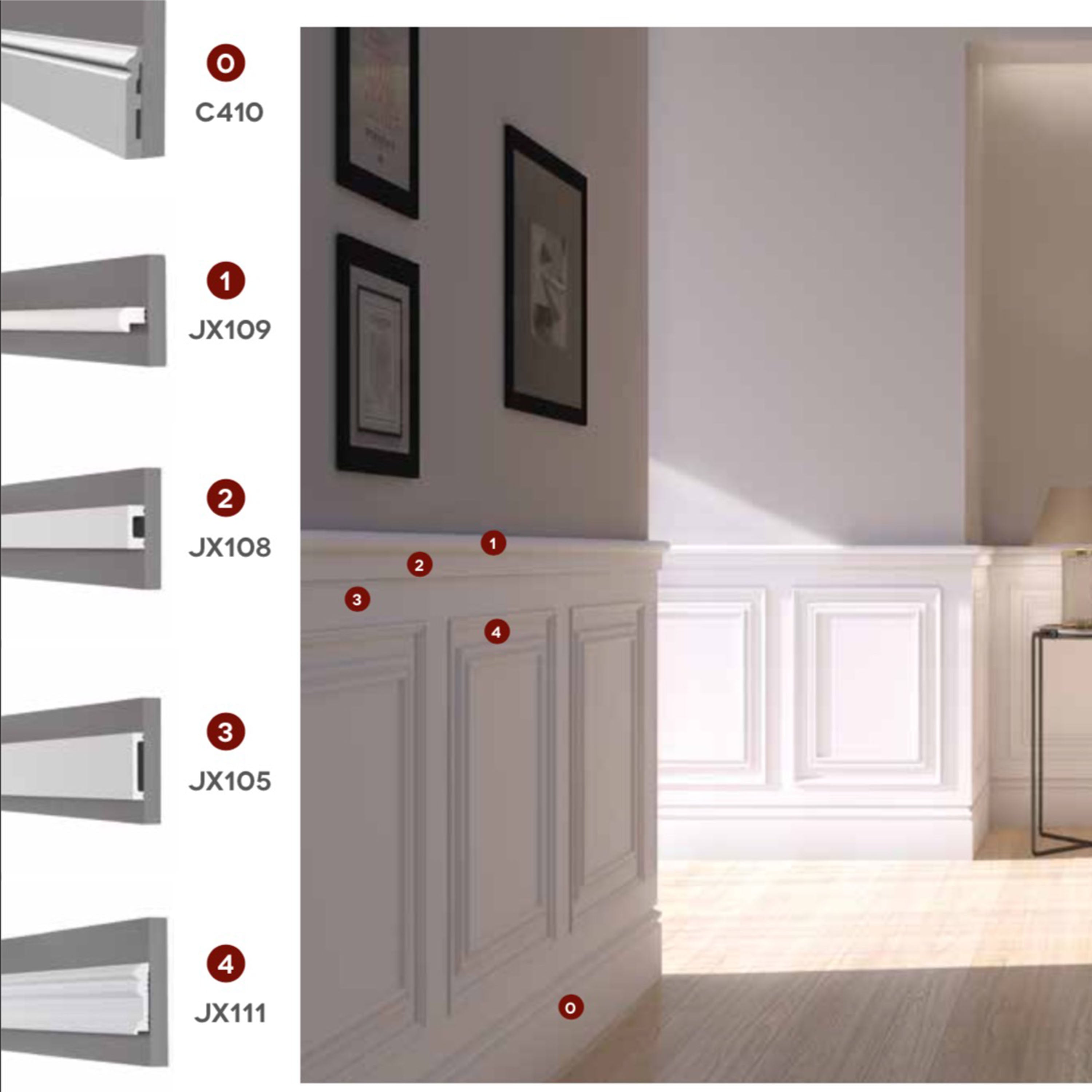 2,2mq di Boiserie in Duropolimero Polistrutturato Mod.Dallas L200xH110 anche scale - Eternal Parquet