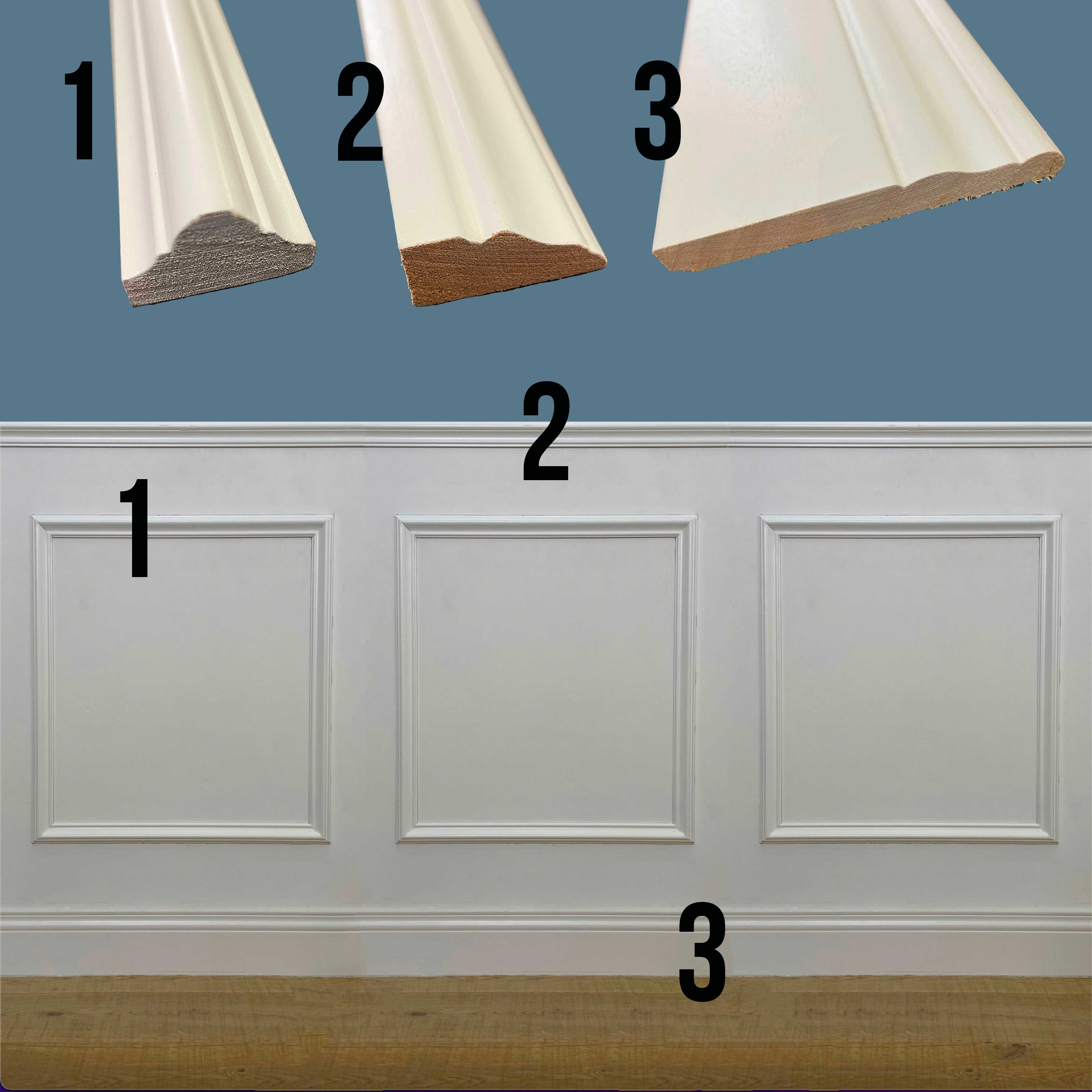 2 metri lineari di Boiserie CLASSIC in legno MASSICCIO di Ayous laccato bianco tutto incluso (200Lx100Hcm) - Eternal Parquet