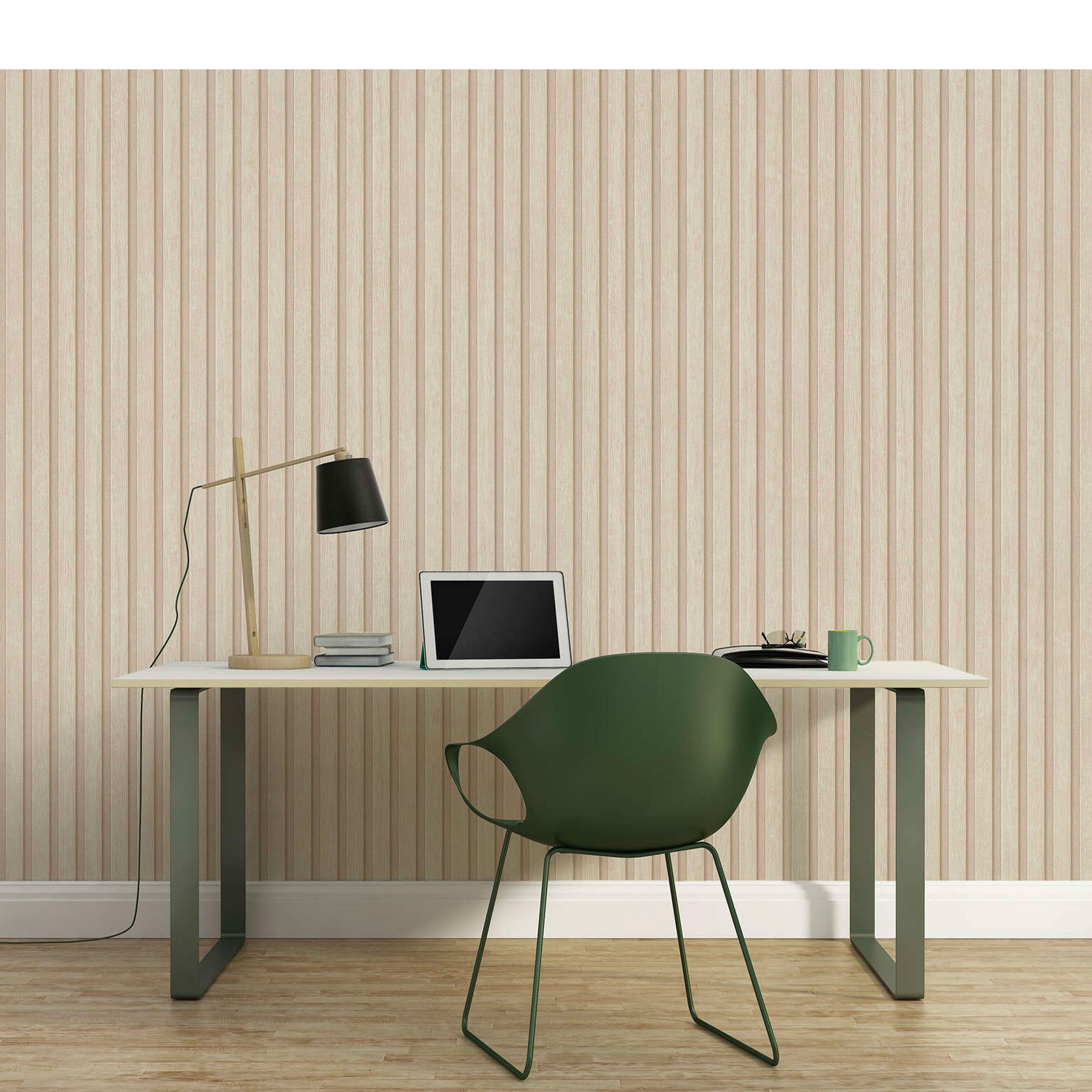 Rotolo da 5 mq di Carta da Parati LAMELLI LEGNO MILLERIGHE 3D effetto Boiserie CREAM - Eternal Parquet