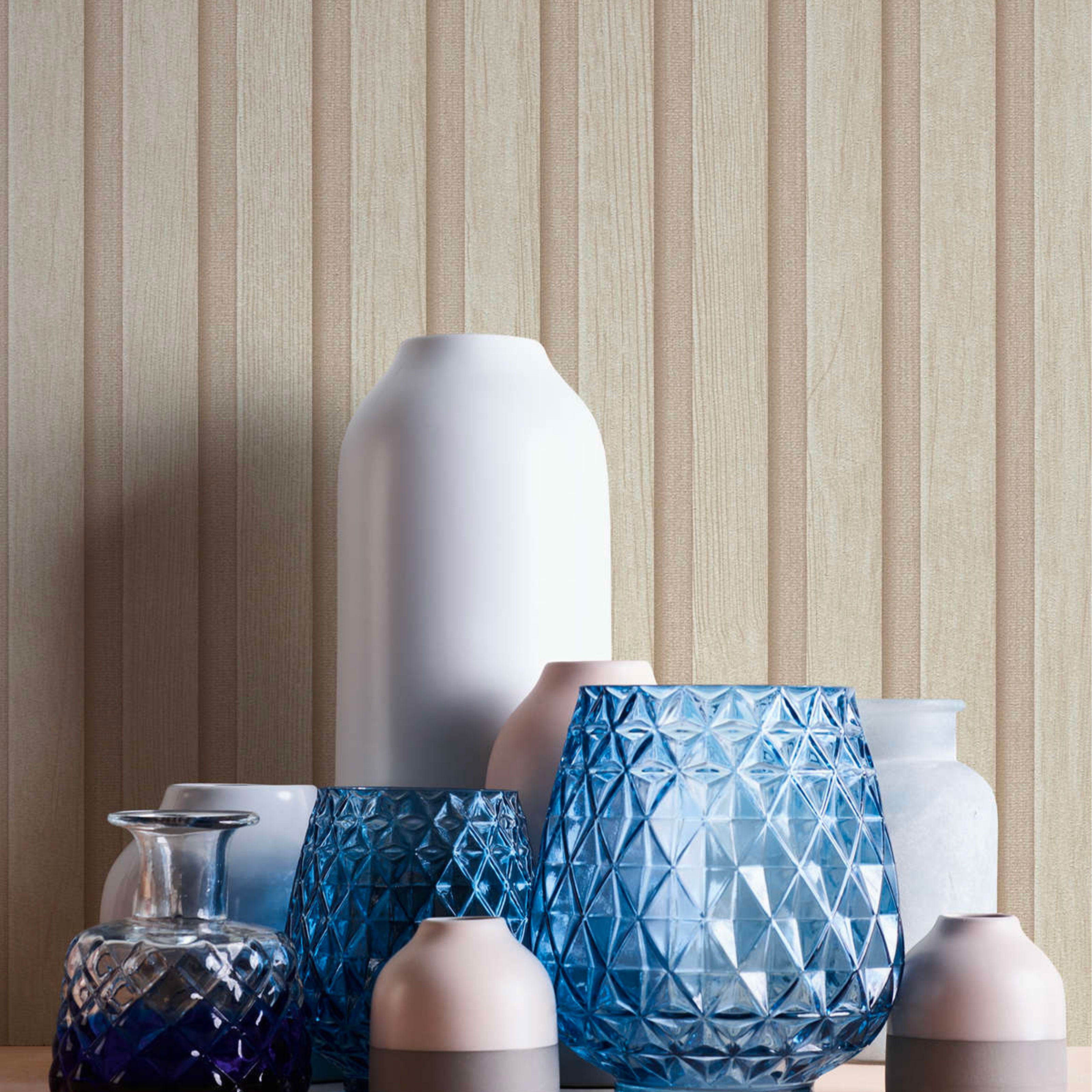 Rotolo da 5 mq di Carta da Parati LAMELLI LEGNO MILLERIGHE 3D effetto Boiserie CREAM - Eternal Parquet