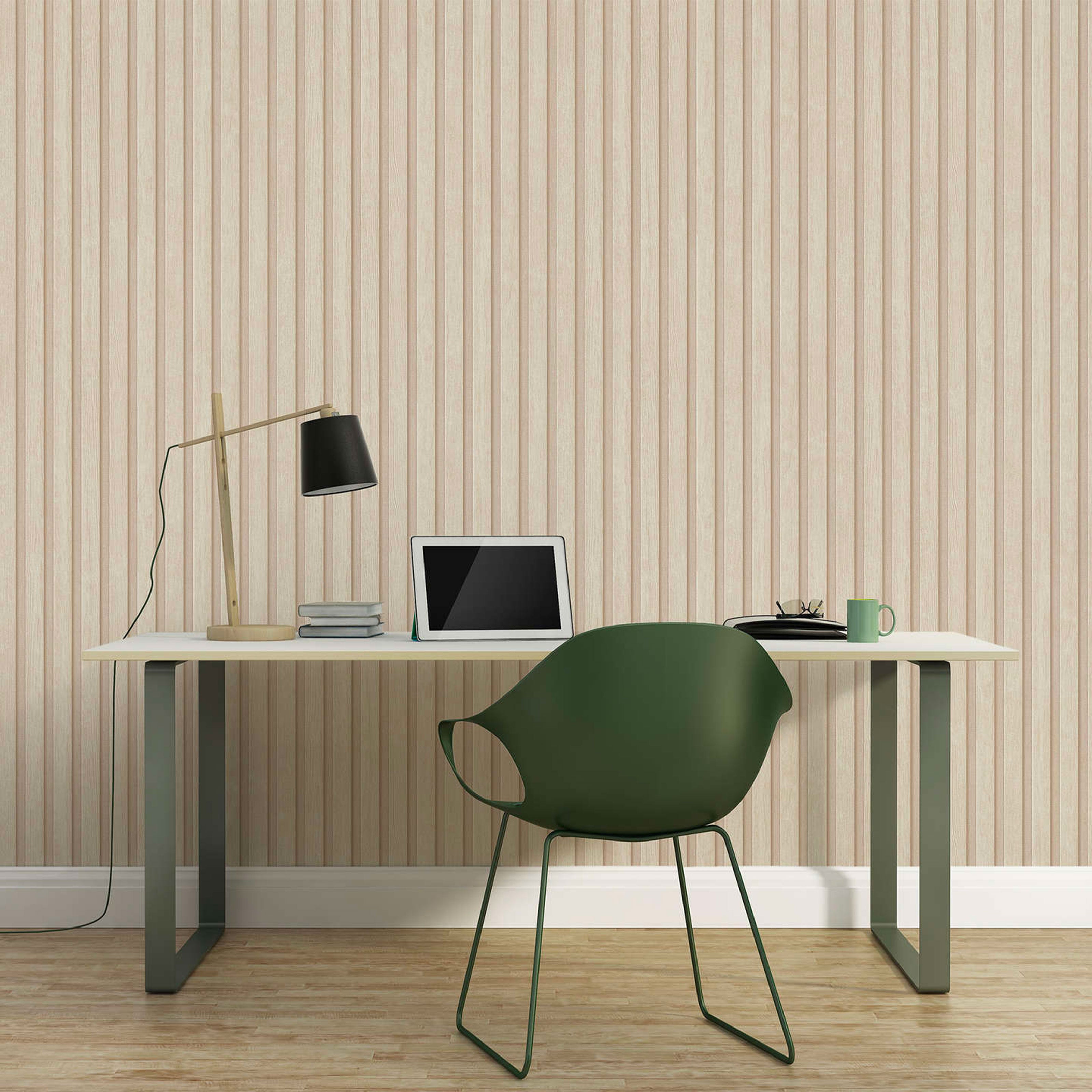 Rotolo da 5 mq di Carta da Parati LAMELLI LEGNO MILLERIGHE 3D effetto Boiserie CREAM - Eternal Parquet