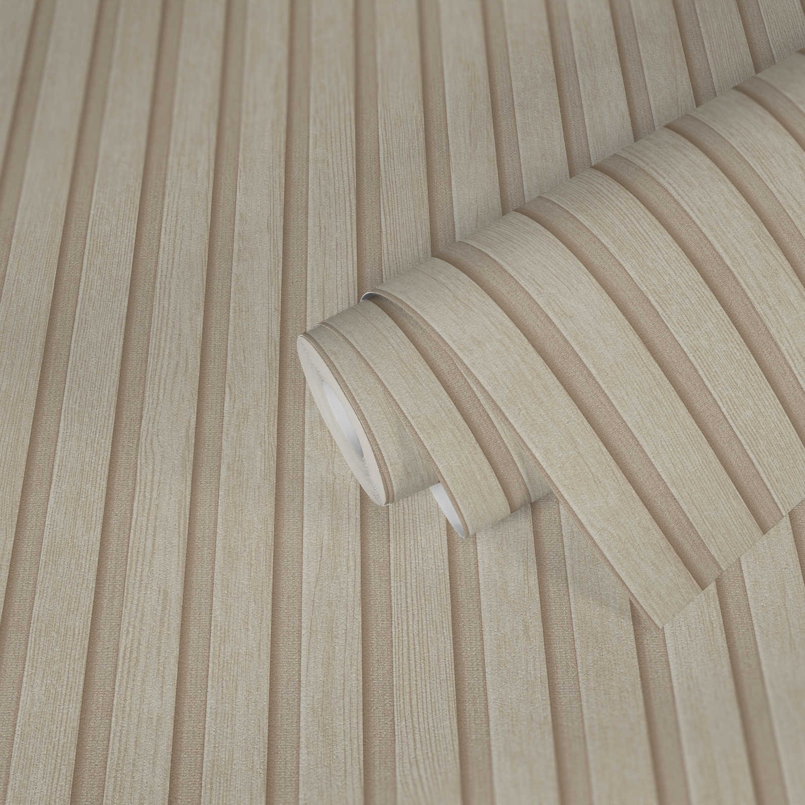 Rotolo da 5 mq di Carta da Parati LAMELLI LEGNO MILLERIGHE 3D effetto Boiserie CREAM - Eternal Parquet