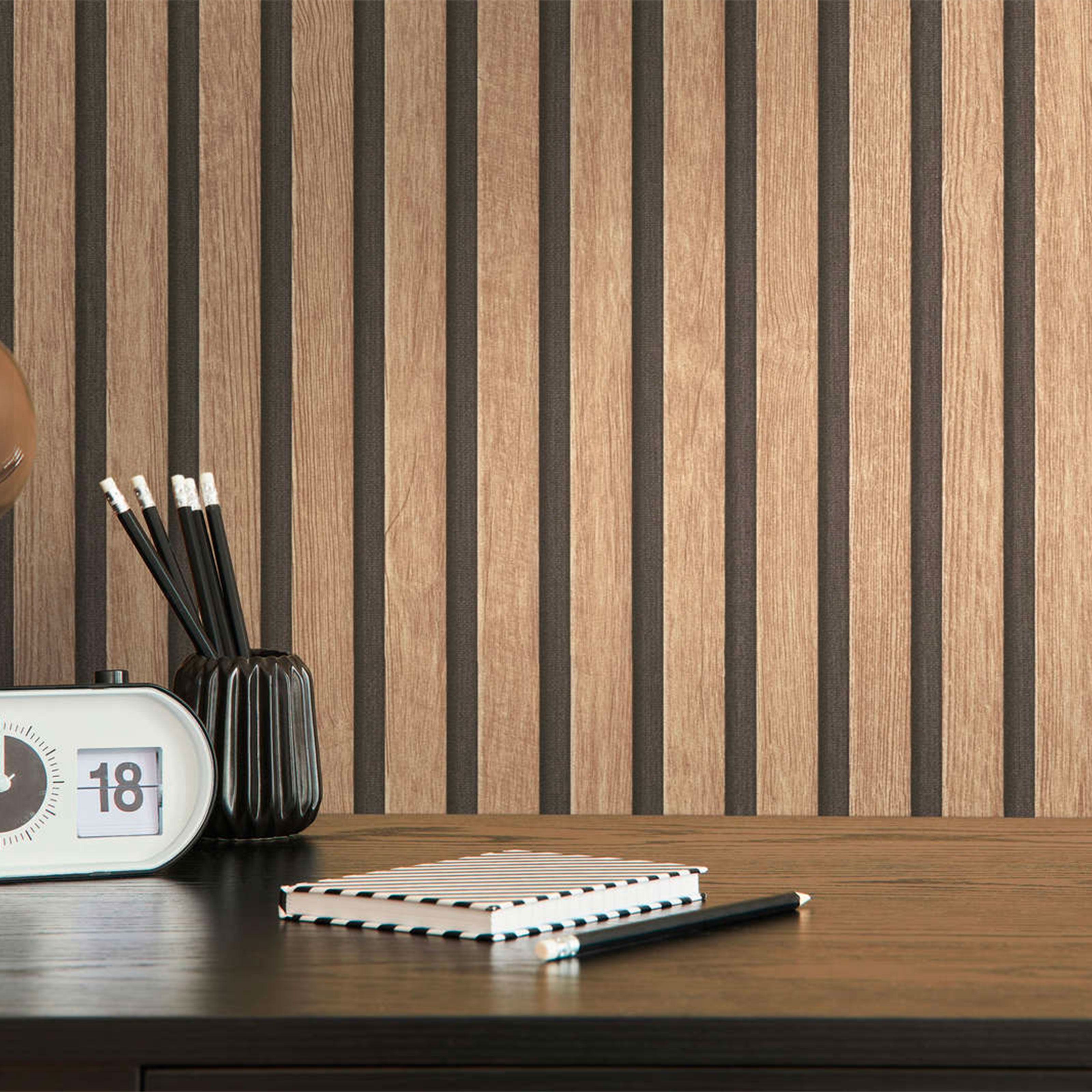 Rotolo da 5 mq di Carta da Parati LAMELLI LEGNO MILLERIGHE 3D effetto Boiserie ROVERE - Eternal Parquet