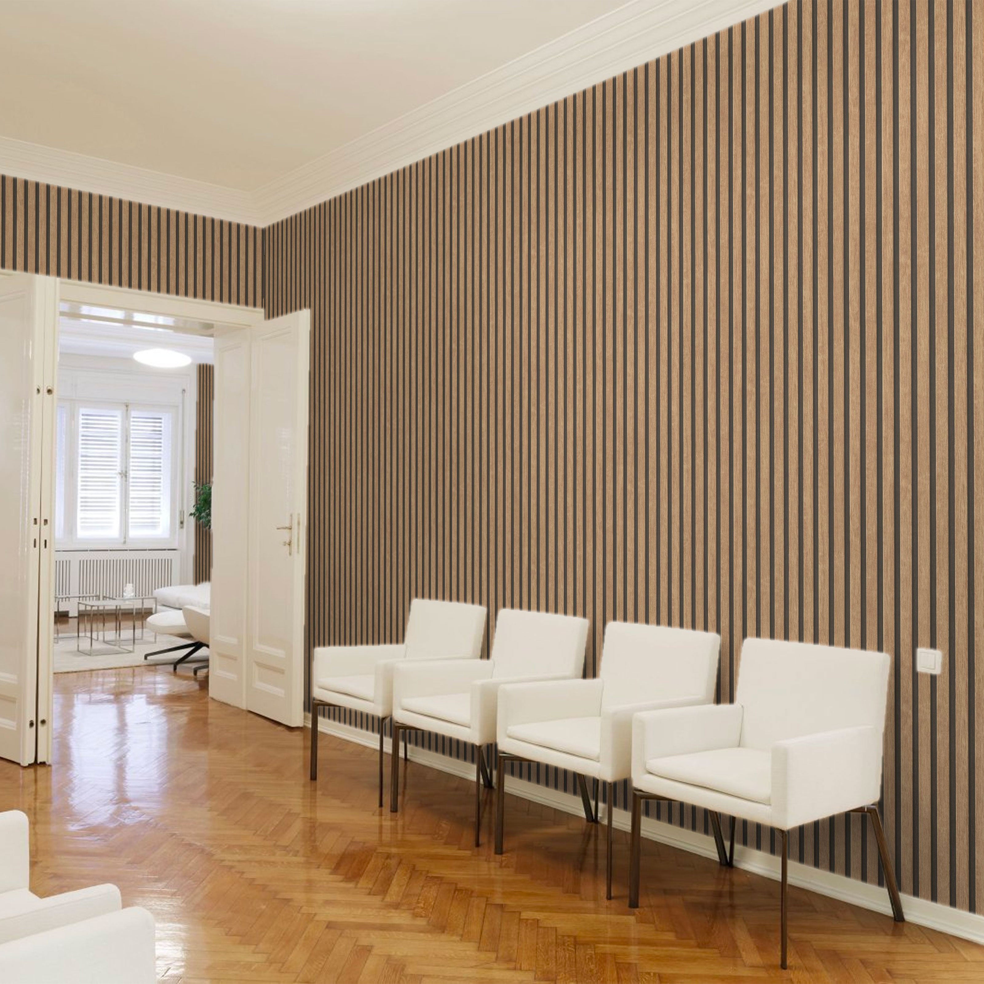 Rotolo da 5 mq di Carta da Parati LAMELLI LEGNO MILLERIGHE 3D effetto Boiserie ROVERE - Eternal Parquet