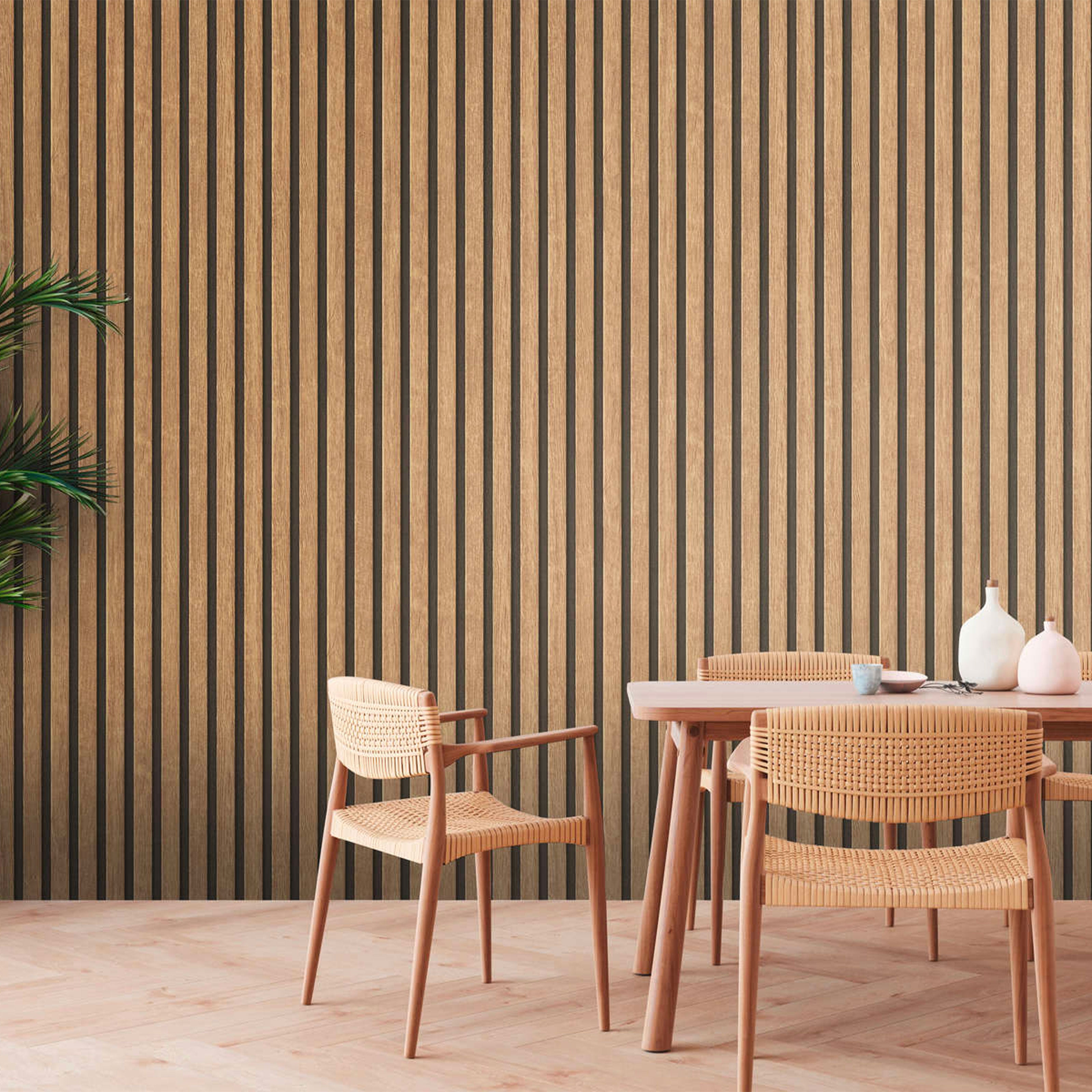 Rotolo da 5 mq di Carta da Parati LAMELLI LEGNO MILLERIGHE 3D effetto Boiserie ROVERE - Eternal Parquet